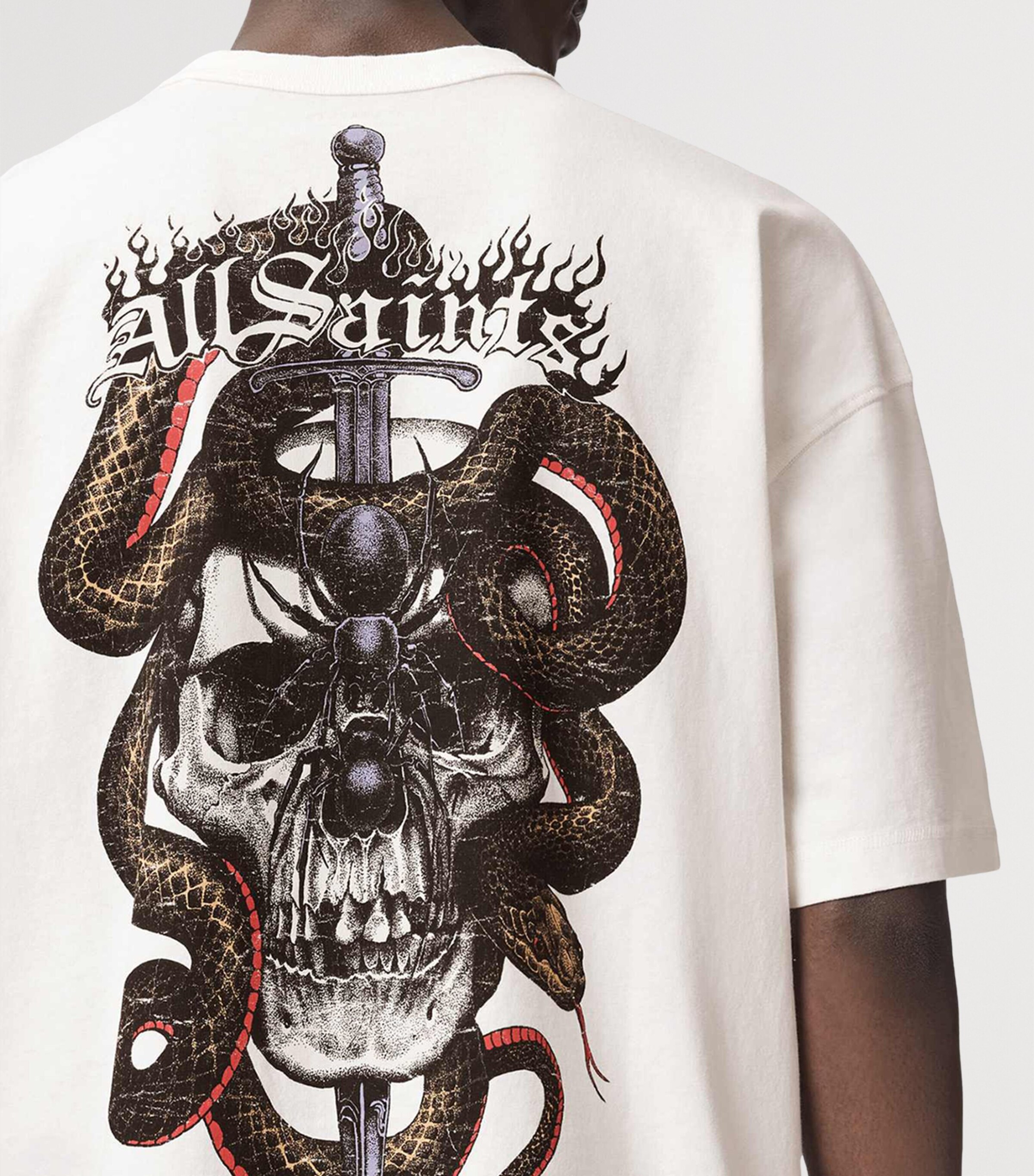AllSaints Mens Organic Cotton Araknid T-Shirt Chalk White Image 6
