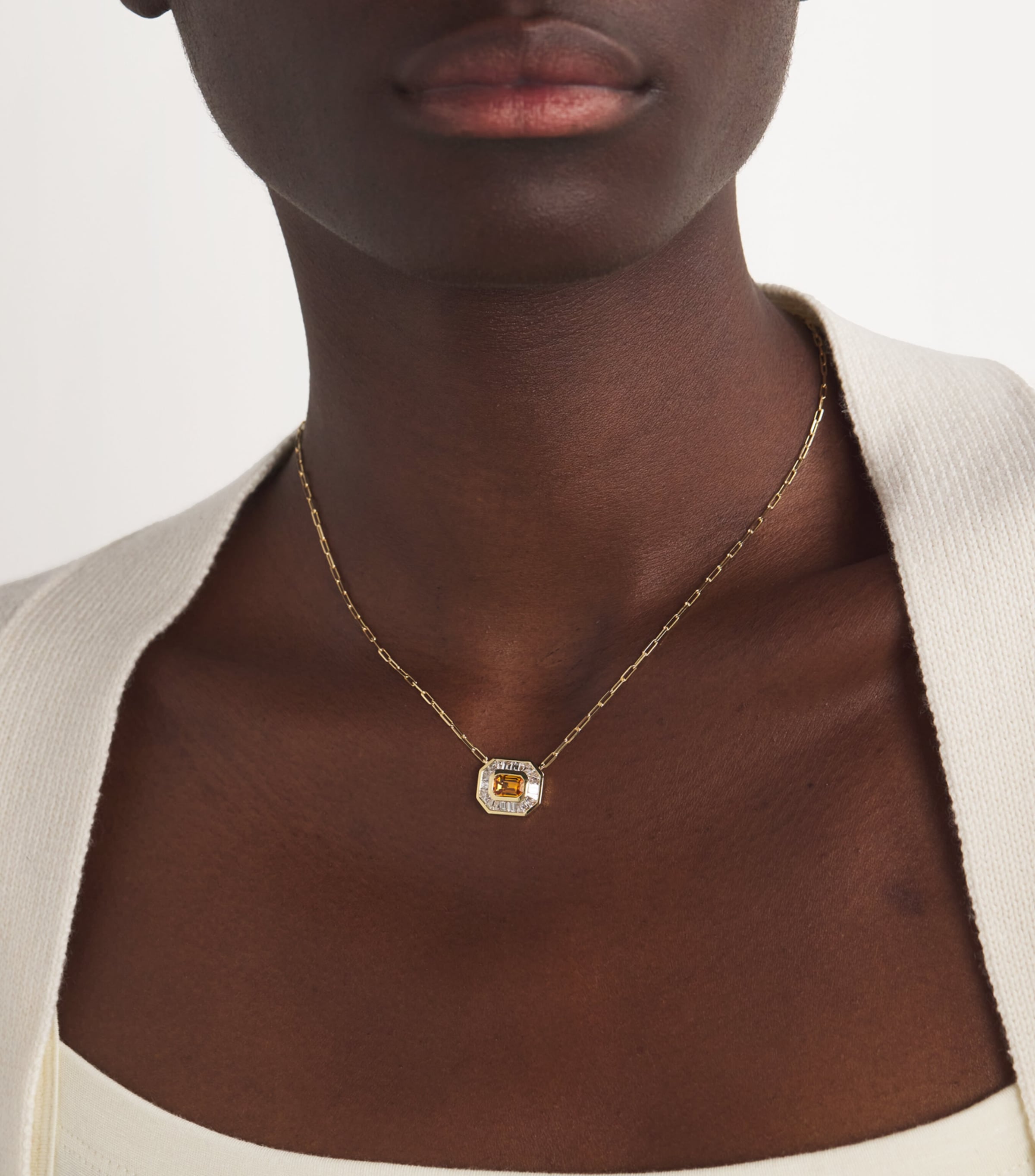 SHAY Yellow Gold, Diamond and Sapphire Halo Mini Deco Pendant Necklace Yellow Gold Image 2