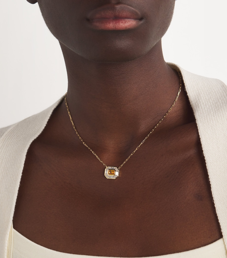 SHAY Yellow Gold, Diamond and Sapphire Halo Mini Deco Pendant Necklace Yellow Gold Image 2