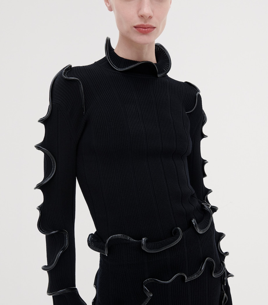 Schiaparelli Womens Wool-Blend Ruffled Sweater Black Image 3