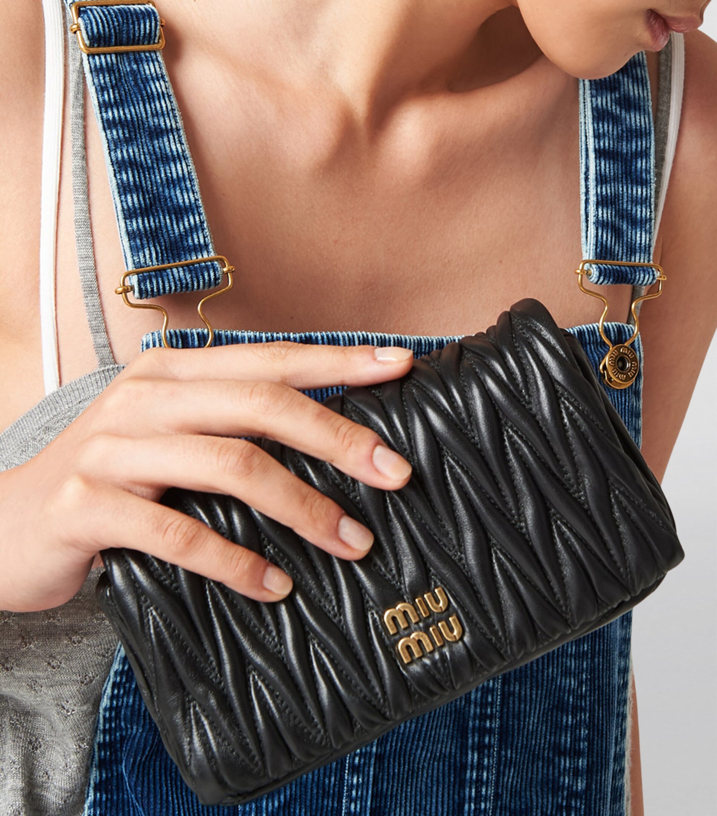 Miu Miu Black Mini Leather Matelassé Shoulder Bag | Harrods UK