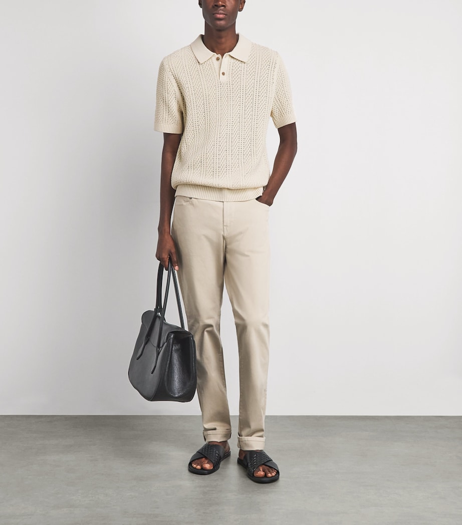 Vince Mens Cotton Crochet Knit Polo Shirt Dk Blanco Image 2