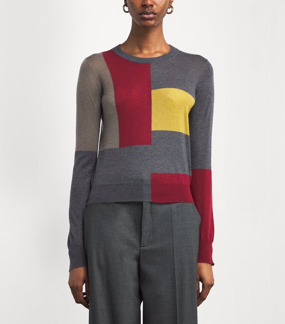 Cashmere Cashair Overlay Colour-Block Sweater SMOKE COMBO Image 3
