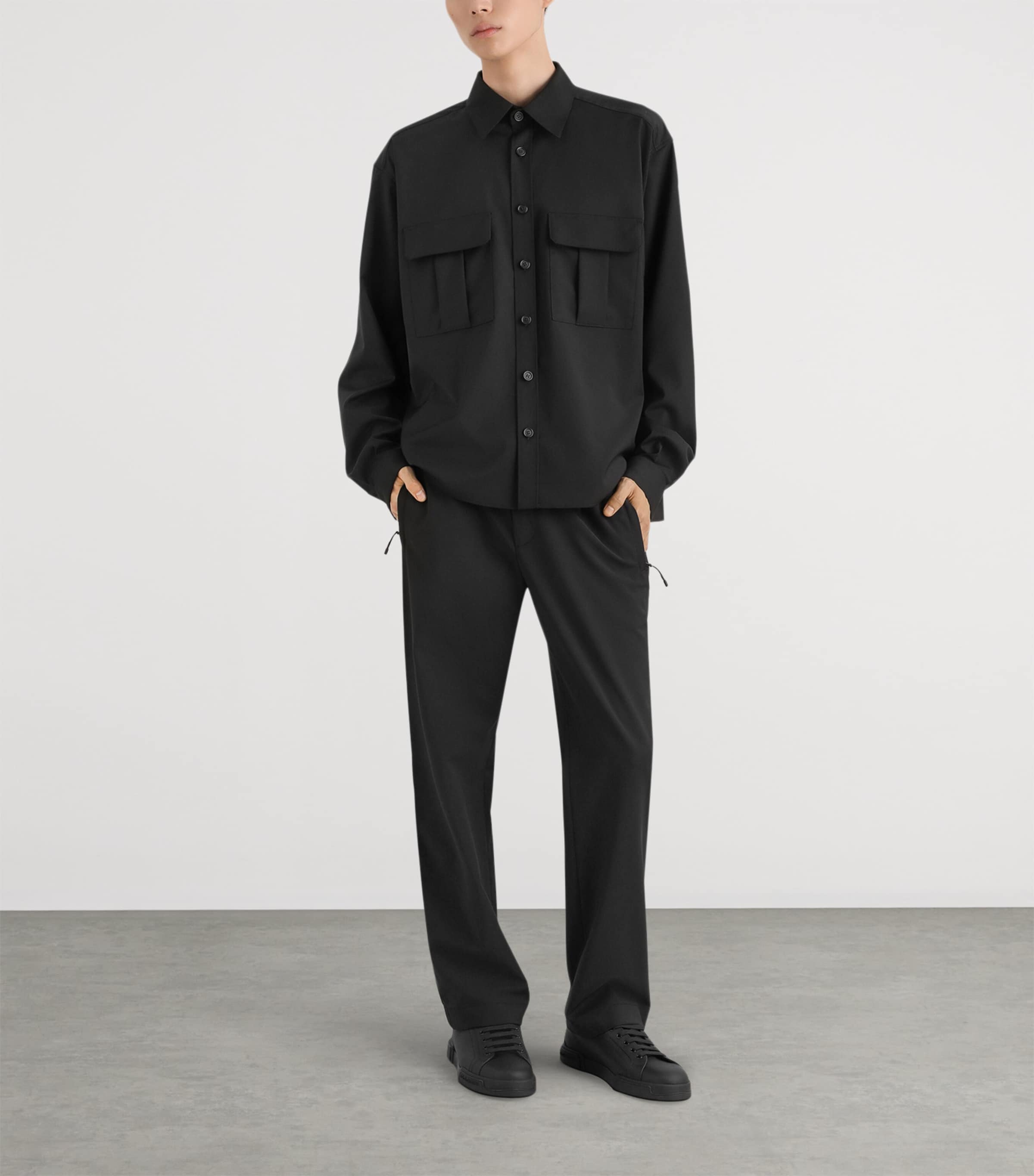 Dolce&Gabbana Mens Wool-Blend Canvas Shirt Black Image 2