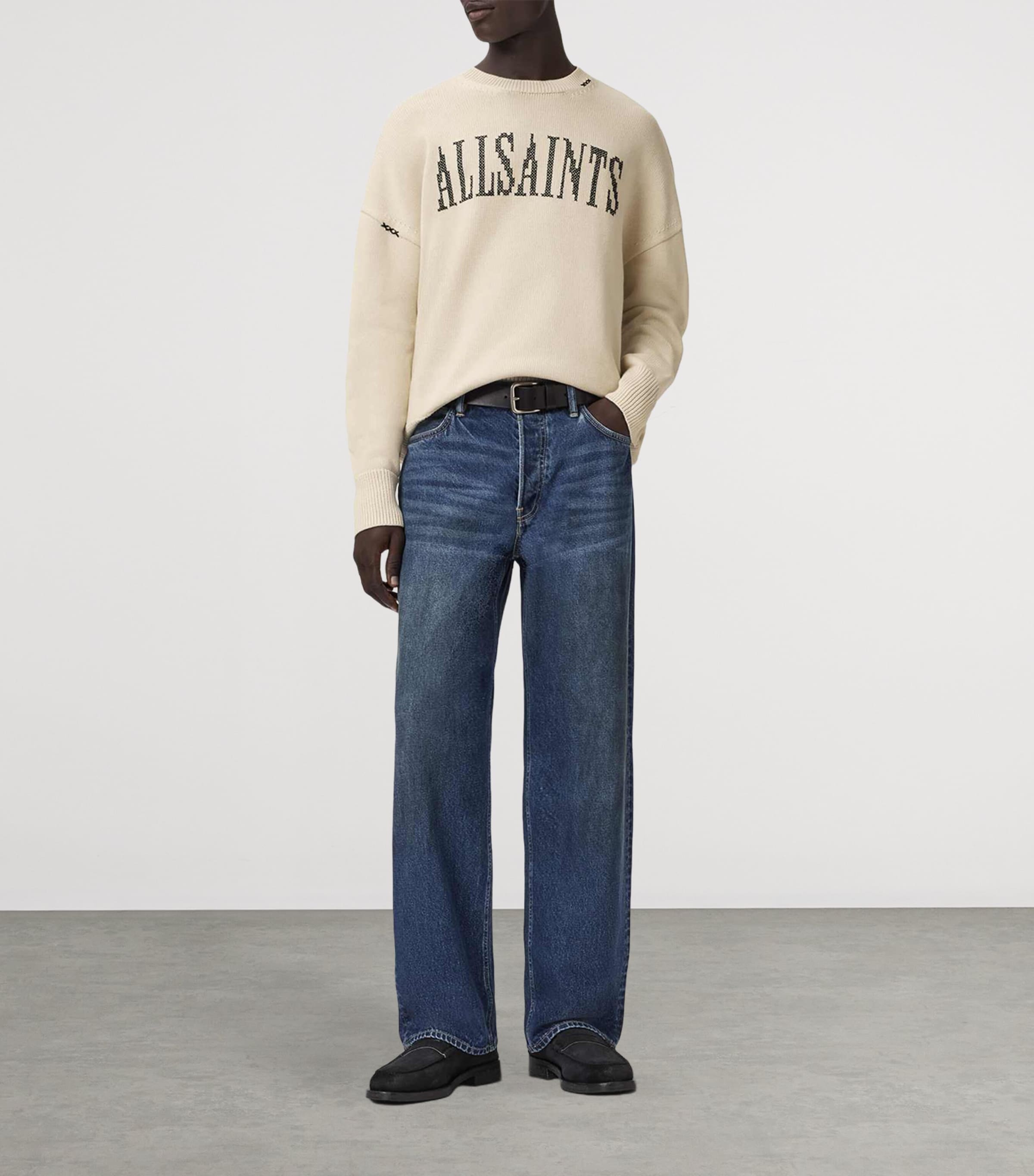 AllSaints Mens Organic Cotton Crossed Sweater Ecru White Image 5
