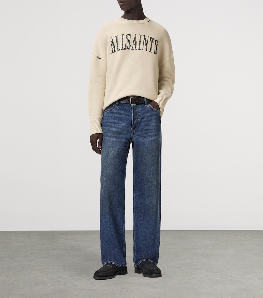 AllSaints Mens Organic Cotton Crossed Sweater Ecru White Image 5