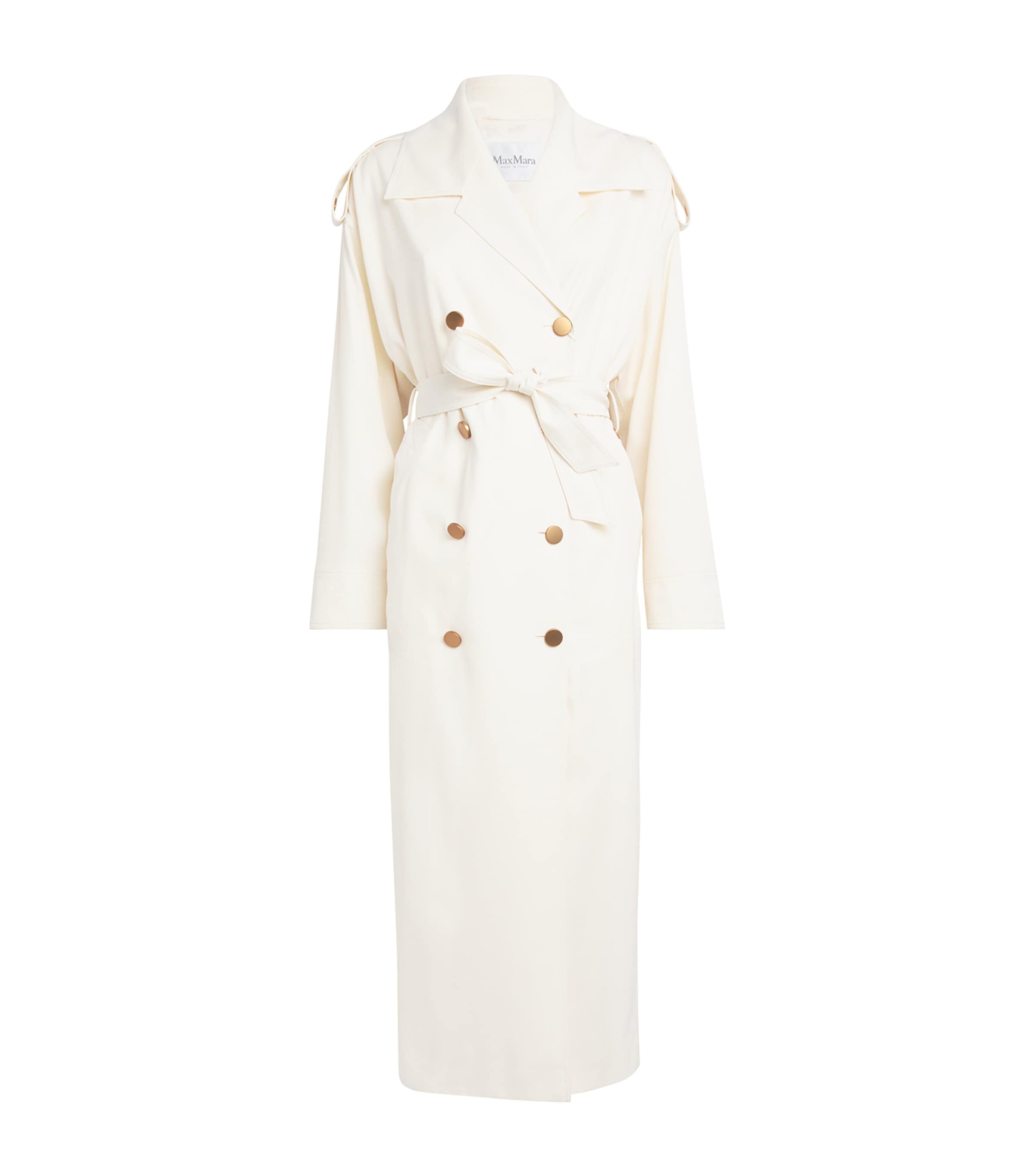 Shop Max Mara Virgin Wool Trench Coat In White