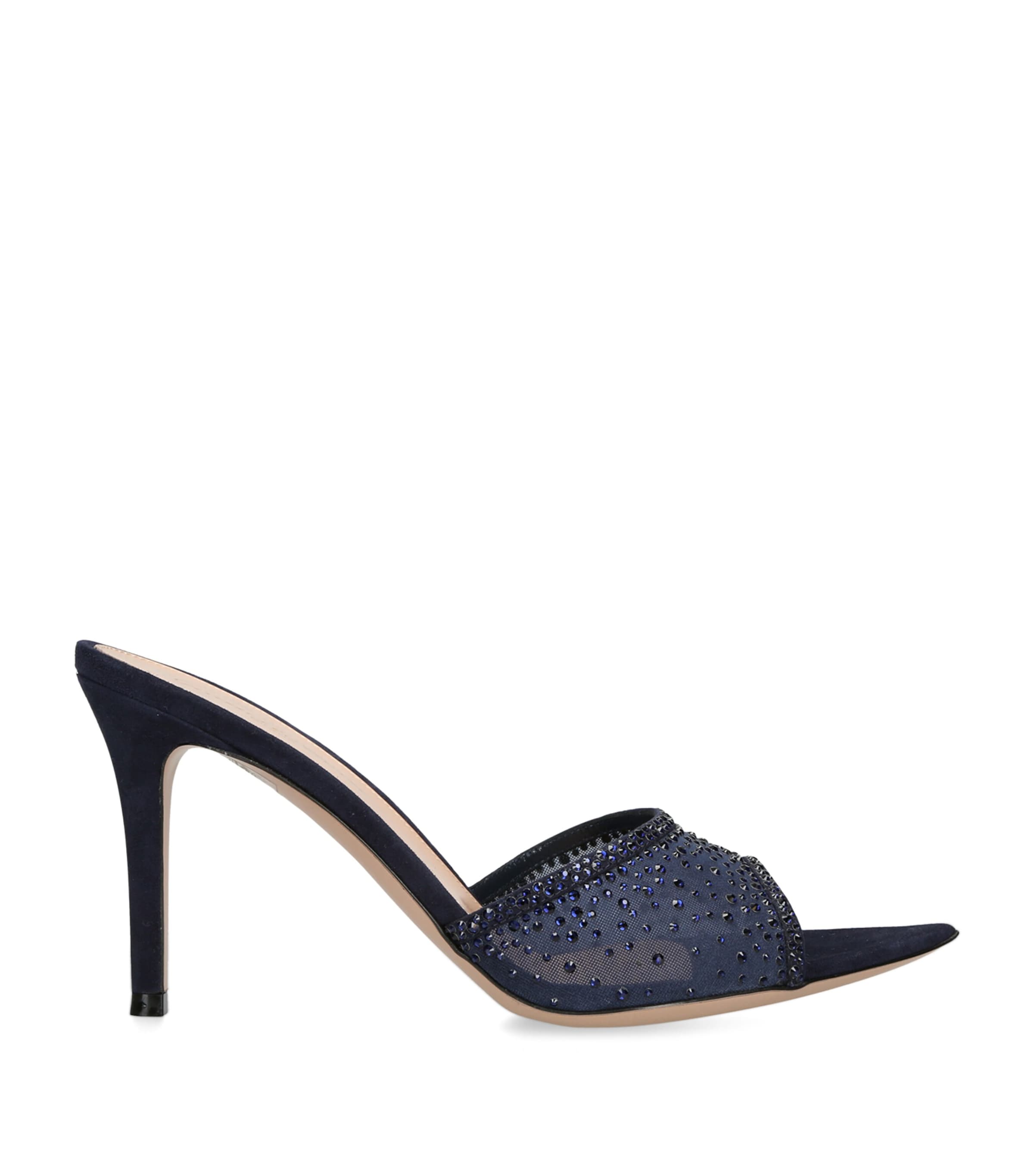 Gianvito Rossi Suede Embellished Rania Mules 85 Denim Image 1