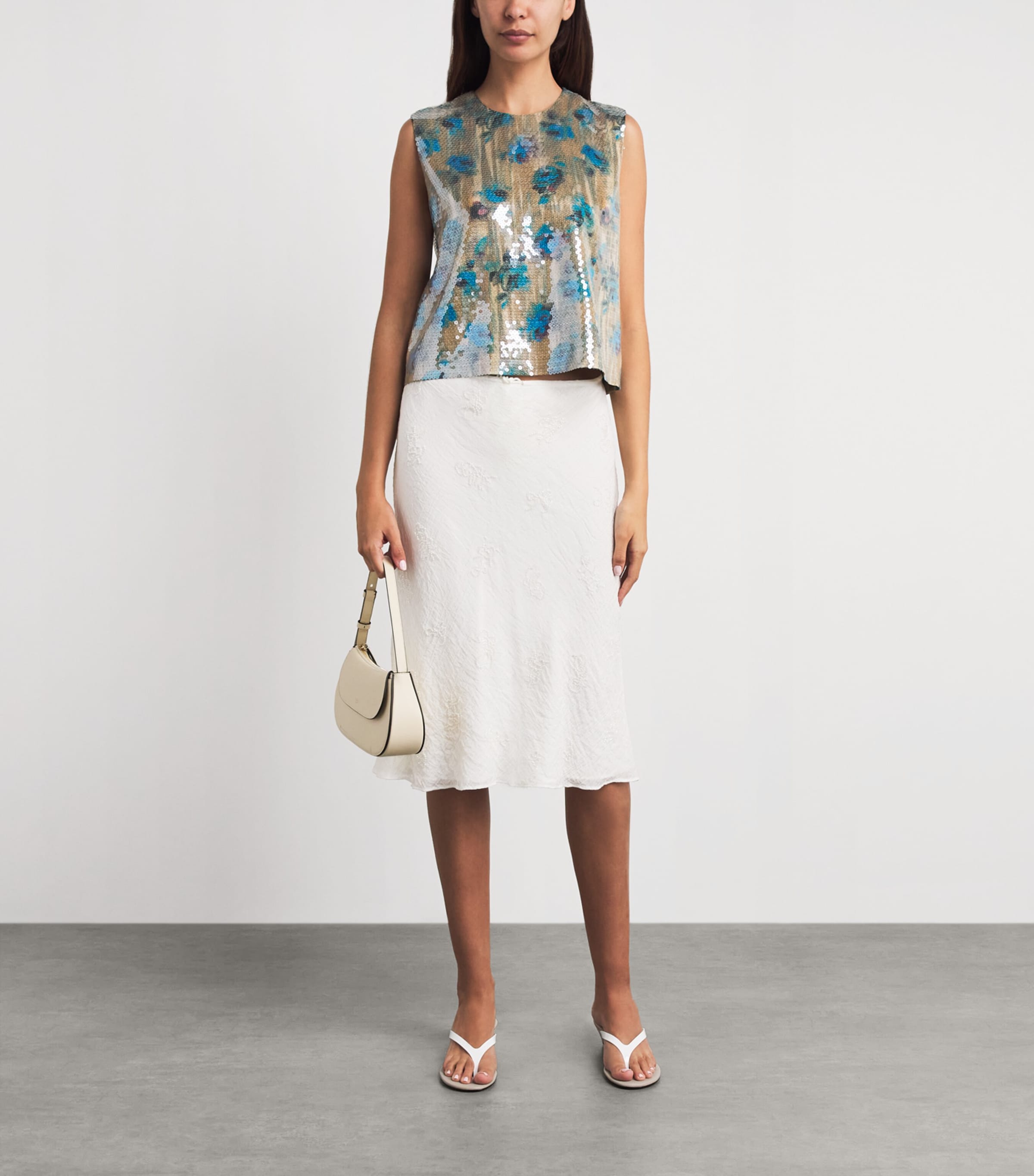 STAUD Womens Embellished Lucia Midi Skirt Wht White Image 2