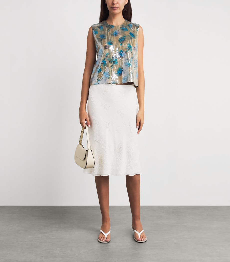 STAUD Womens Embellished Lucia Midi Skirt Wht White Image 2