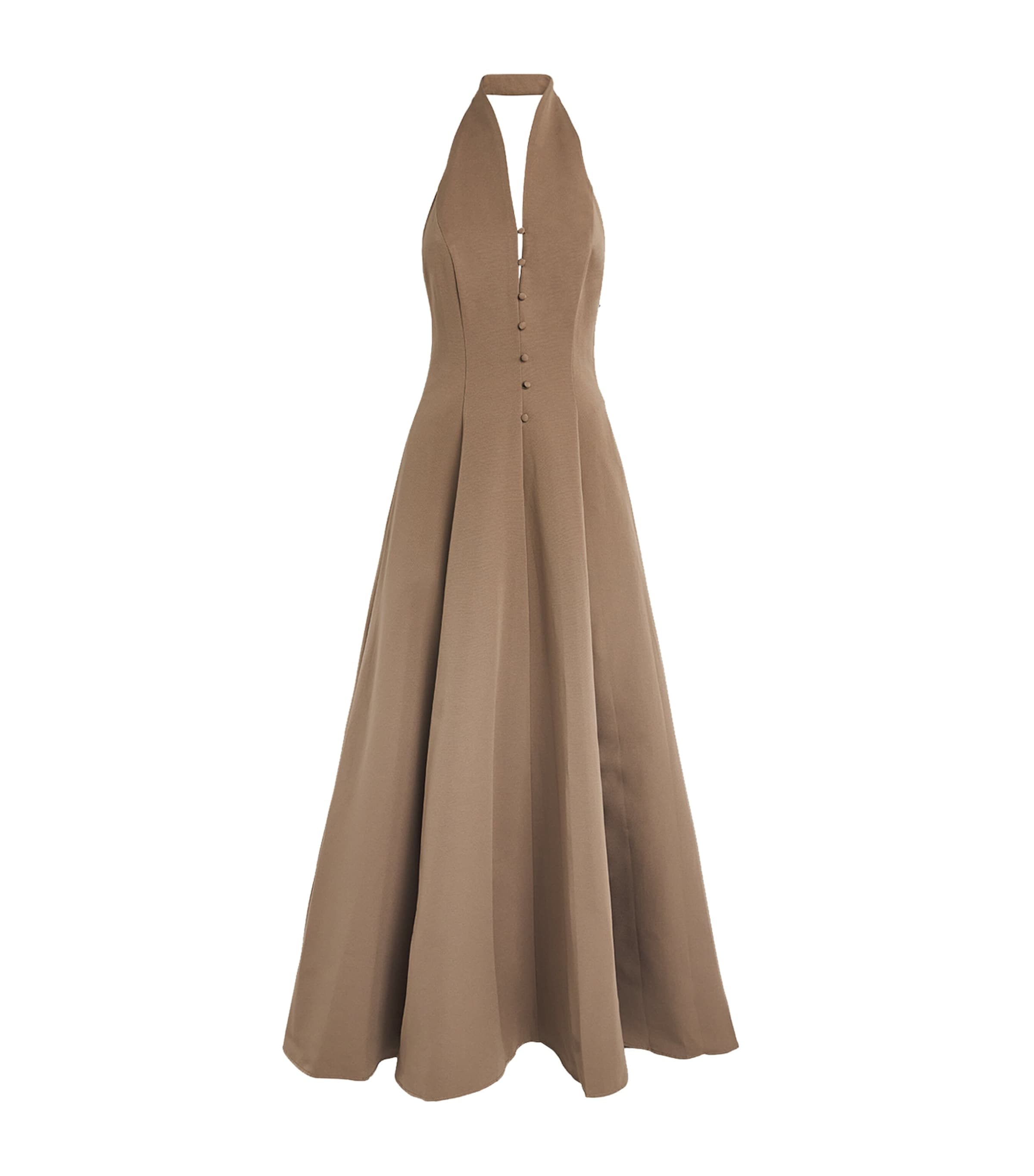 Cotton-Blend Halterneck Stella Maxi Dress TAUP TAUPE Image 1