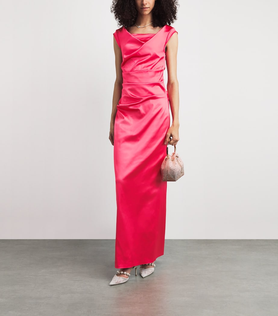Talbot Runhof Womens Duchesse Satin Draped Gown Shocking Pink Image 2