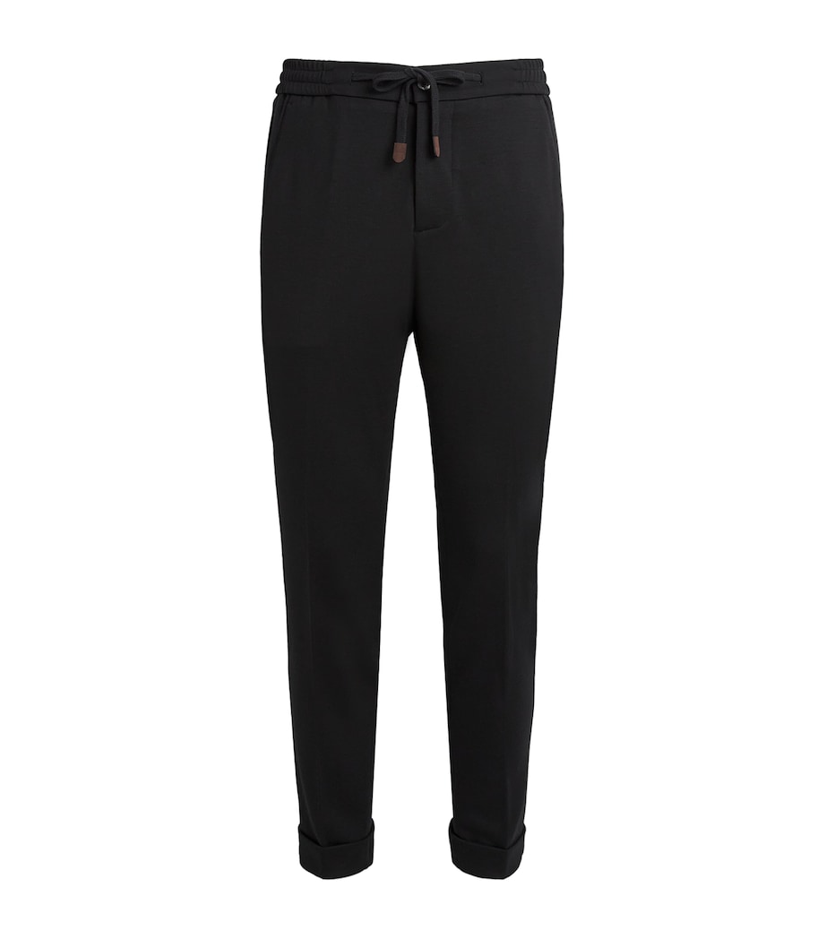 Virgin Wool-Blend Drawstring Trousers 08-BLACK Image 1