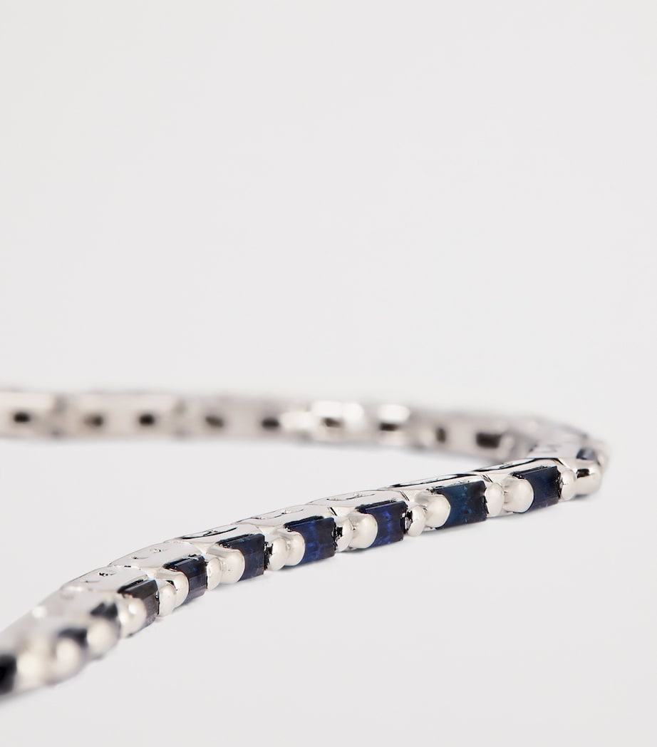 White Gold and Sapphire Bold Linear Tennis Bracelet 18K YG/DB Image 4
