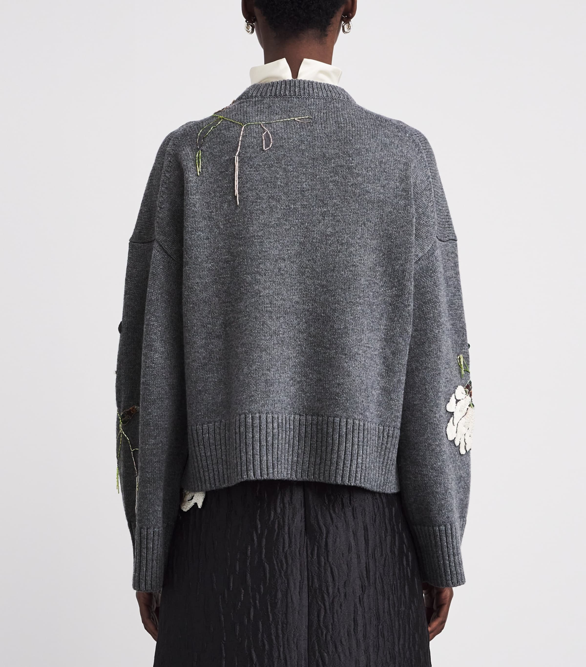 Embellished Wool-Cashmere Dawna Sweater NICKEL MELANGE Image 4