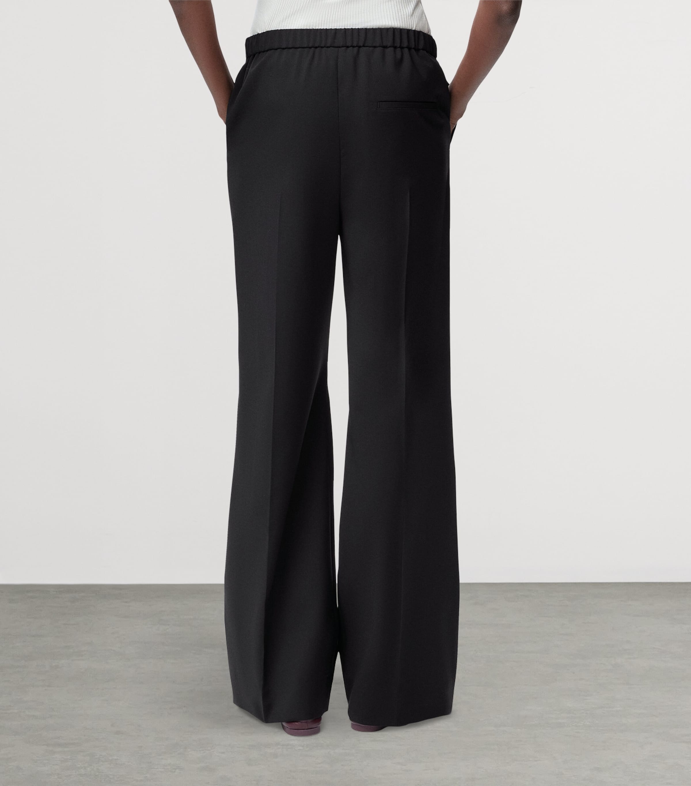 Wool Leather-Waistband Tailored Trousers BLACK Image 4