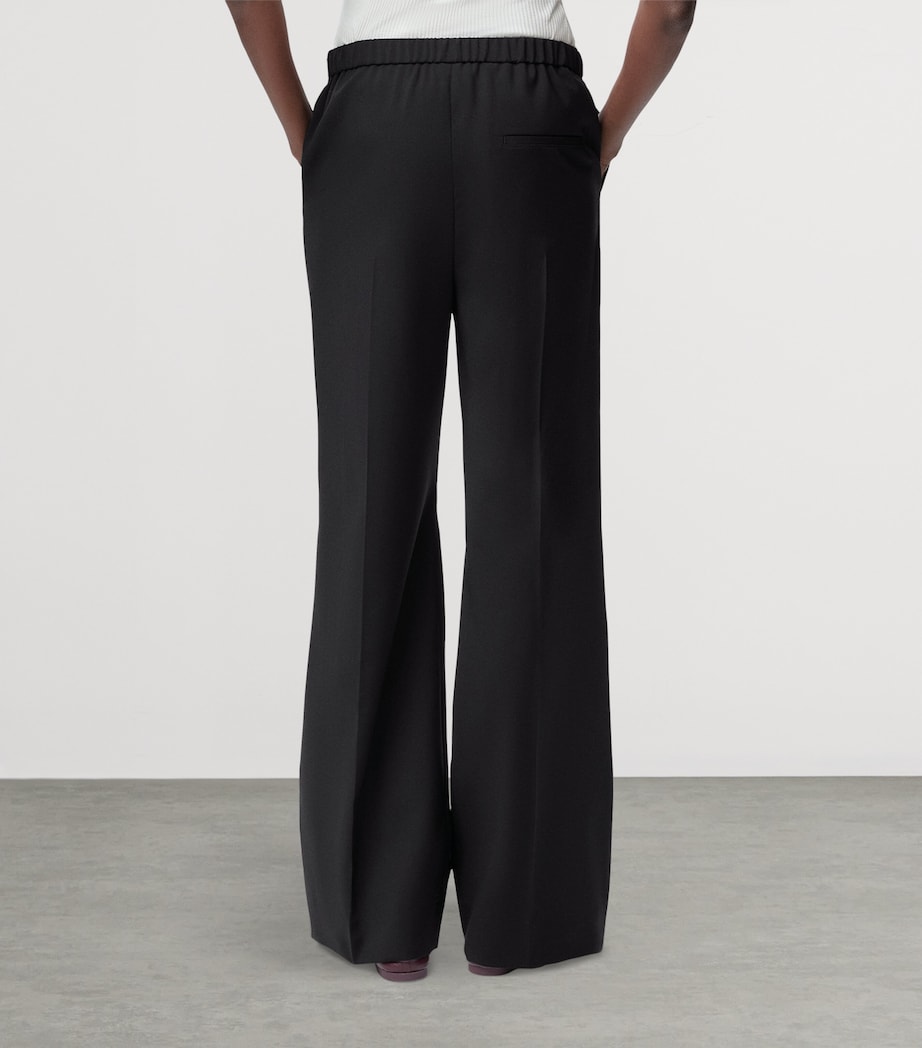 Wool Leather-Waistband Tailored Trousers BLACK Image 4