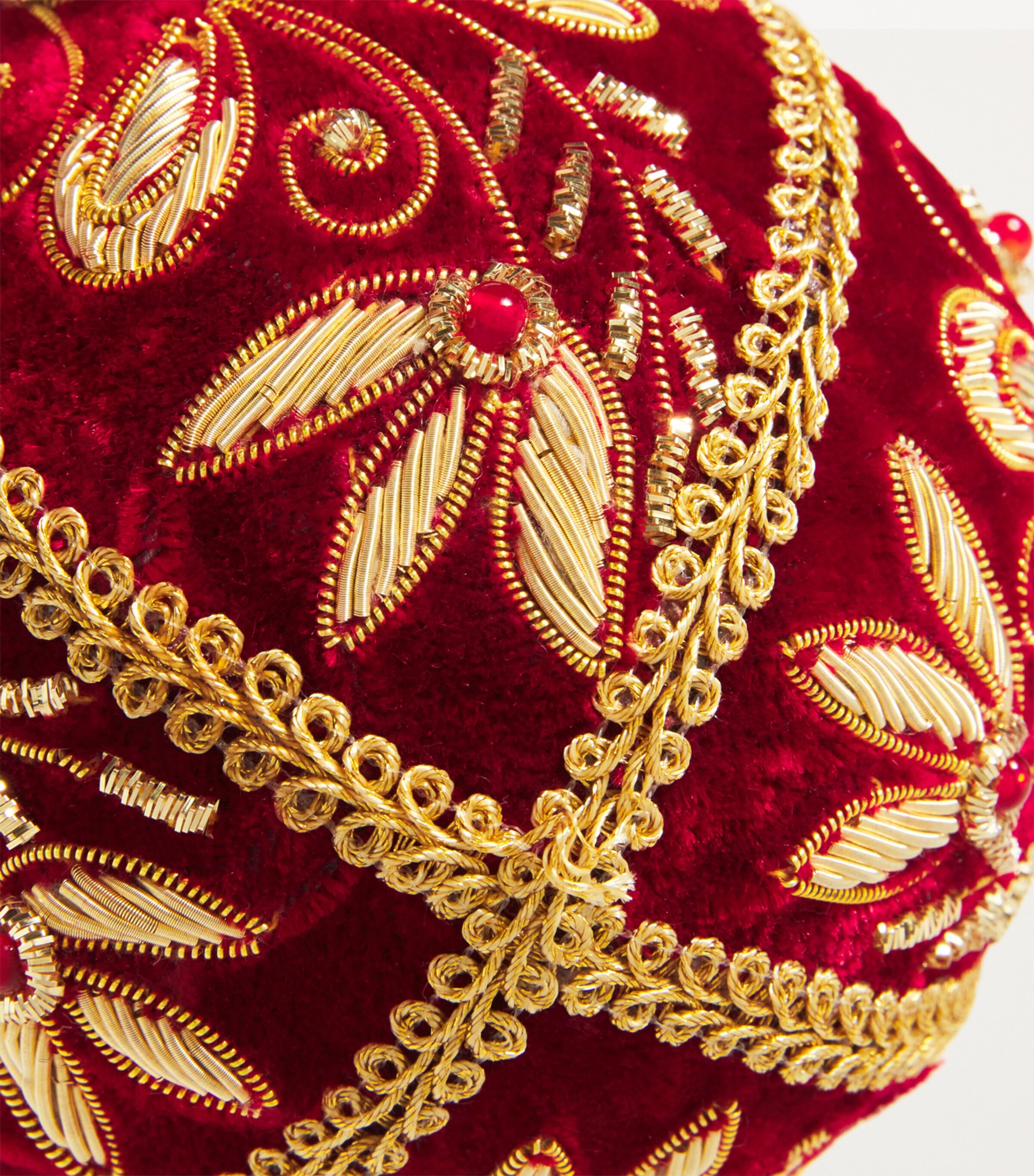 Harrods Velvet Floral-Embroidered Bauble Red Image 5