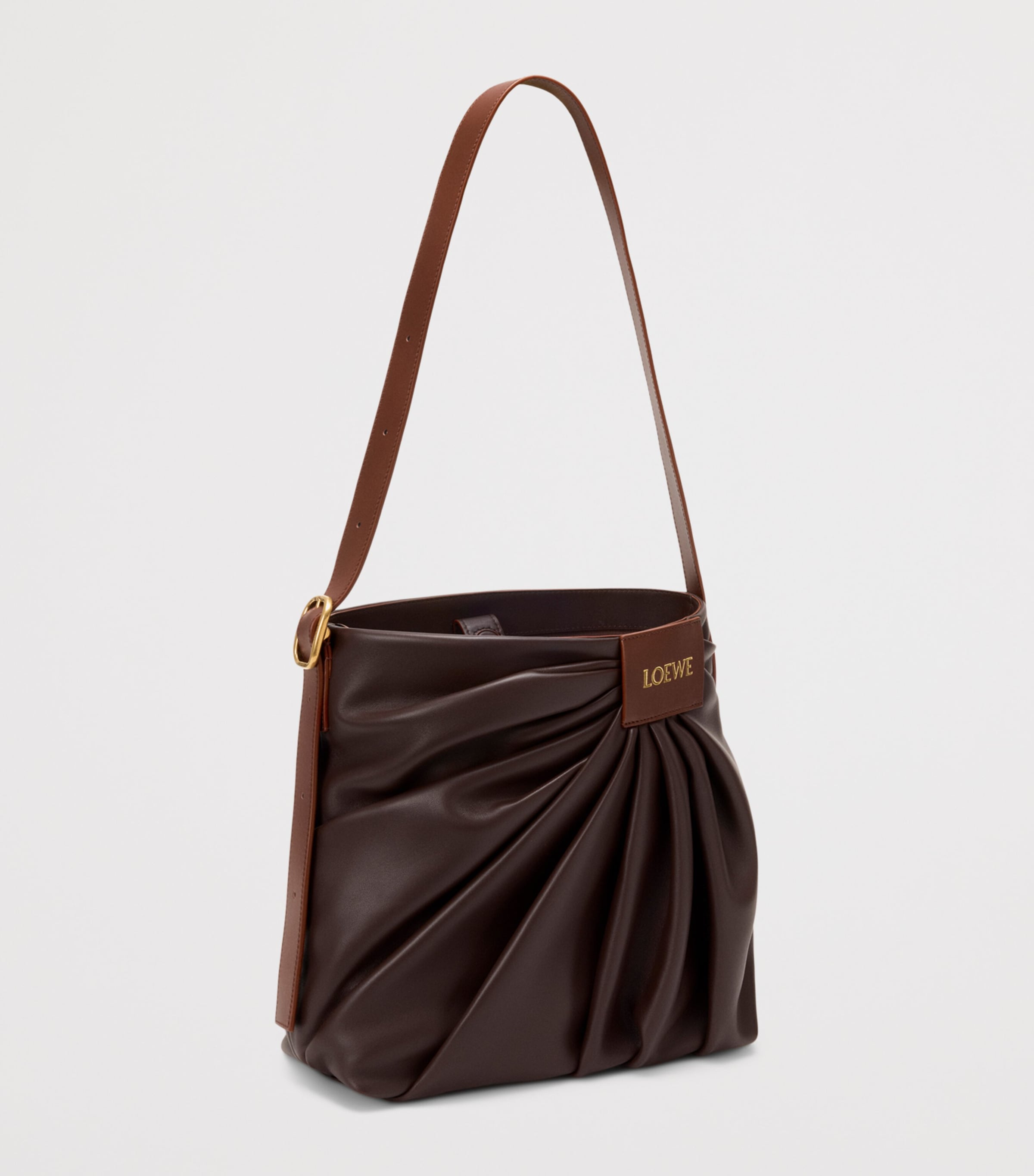 Leather Draped Tote Bag DARK CHESTNUT Image 3