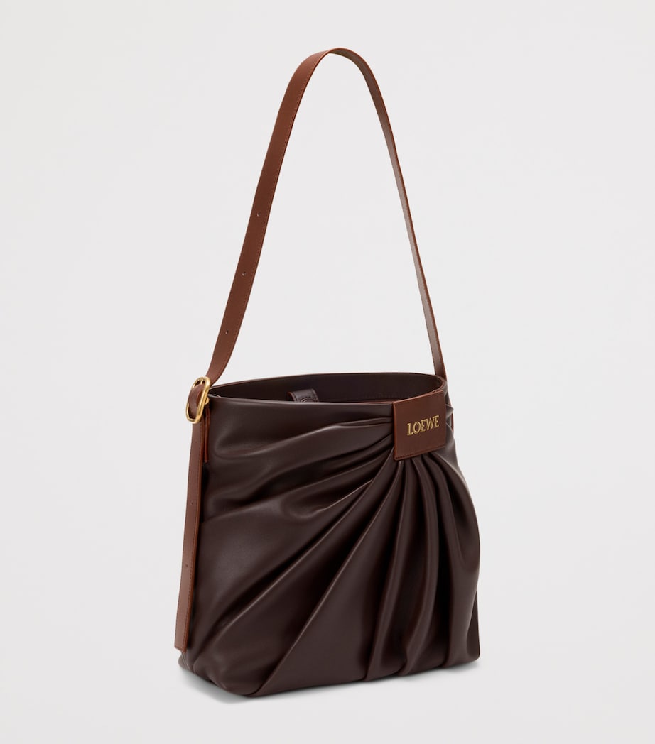Leather Draped Tote Bag DARK CHESTNUT Image 3