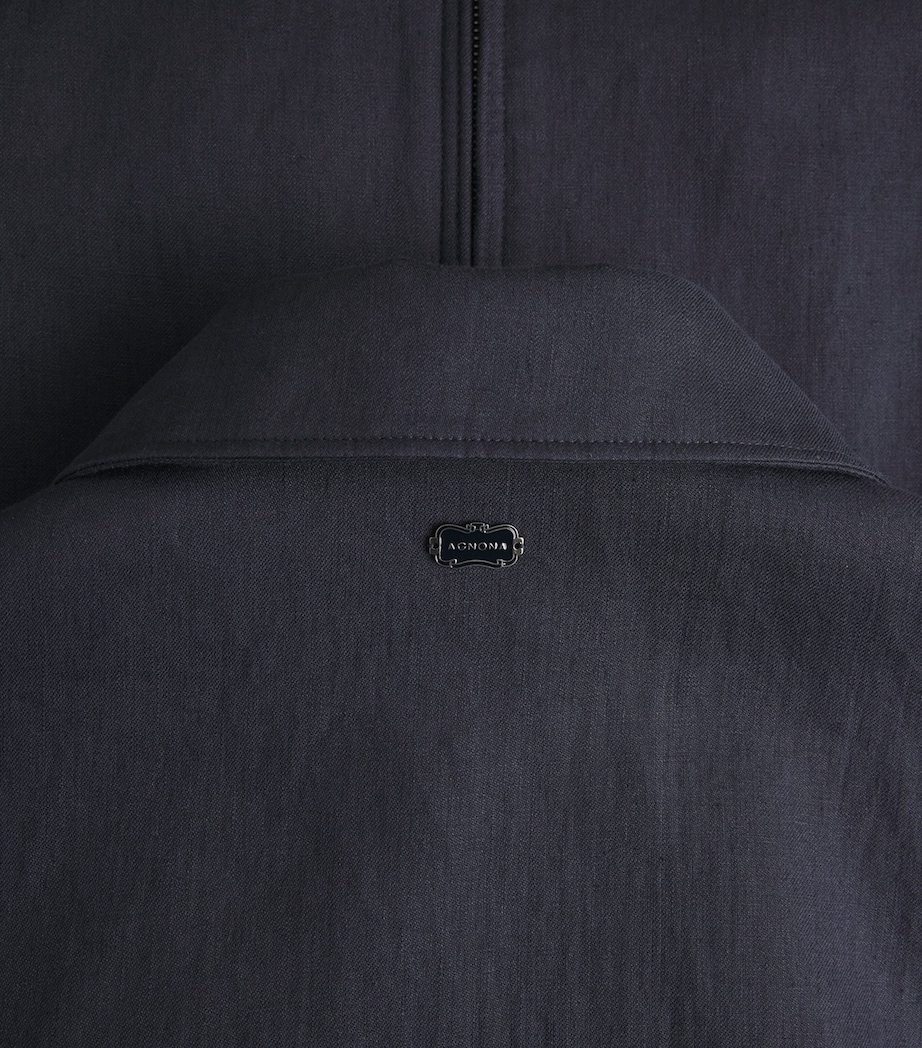 Agnona Mens Linen Bomber Jacket Dark Blue Navy Image 6