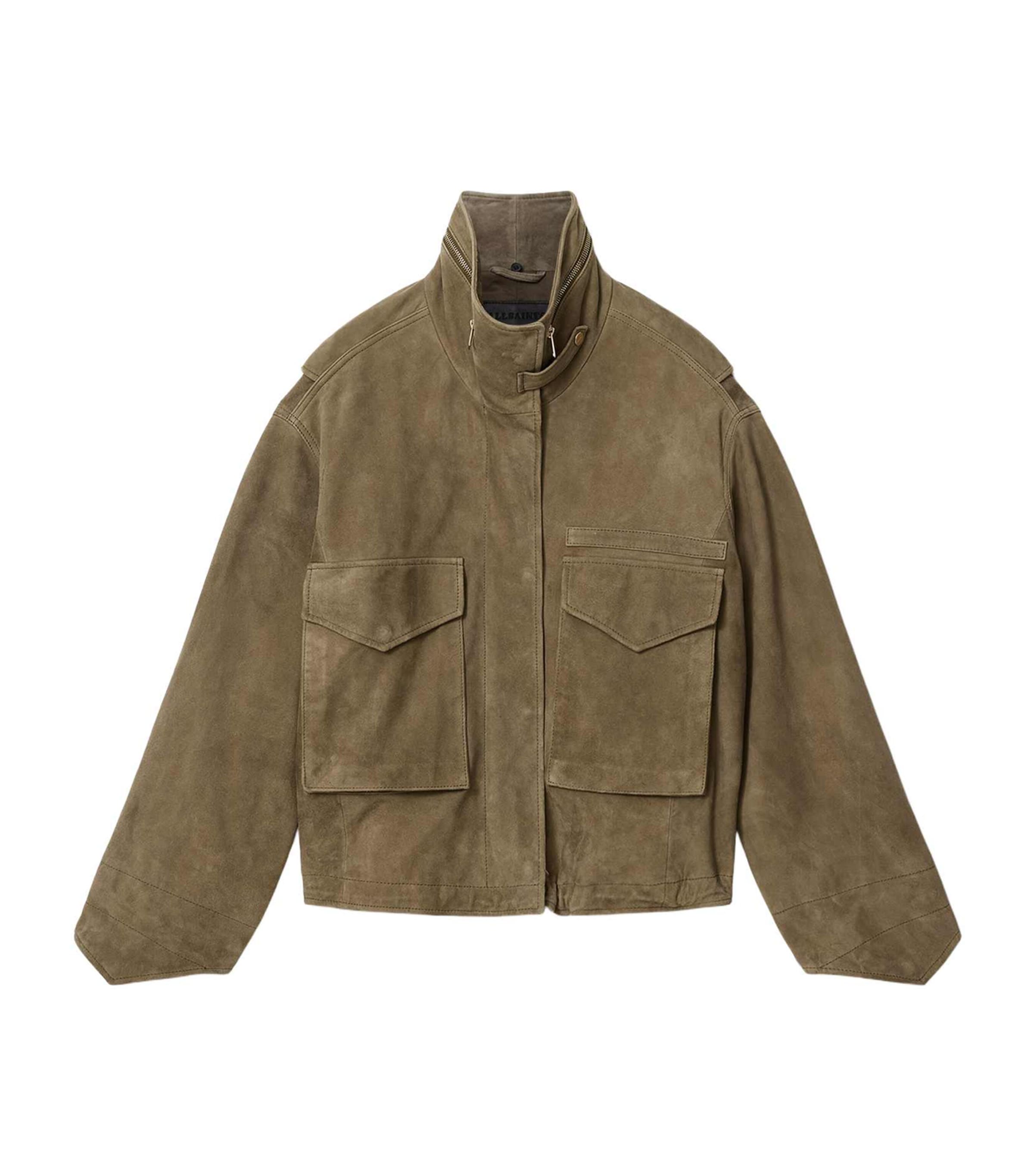 AllSaints Womens Suede Clay Bomber Jacket Olive Green Image 1