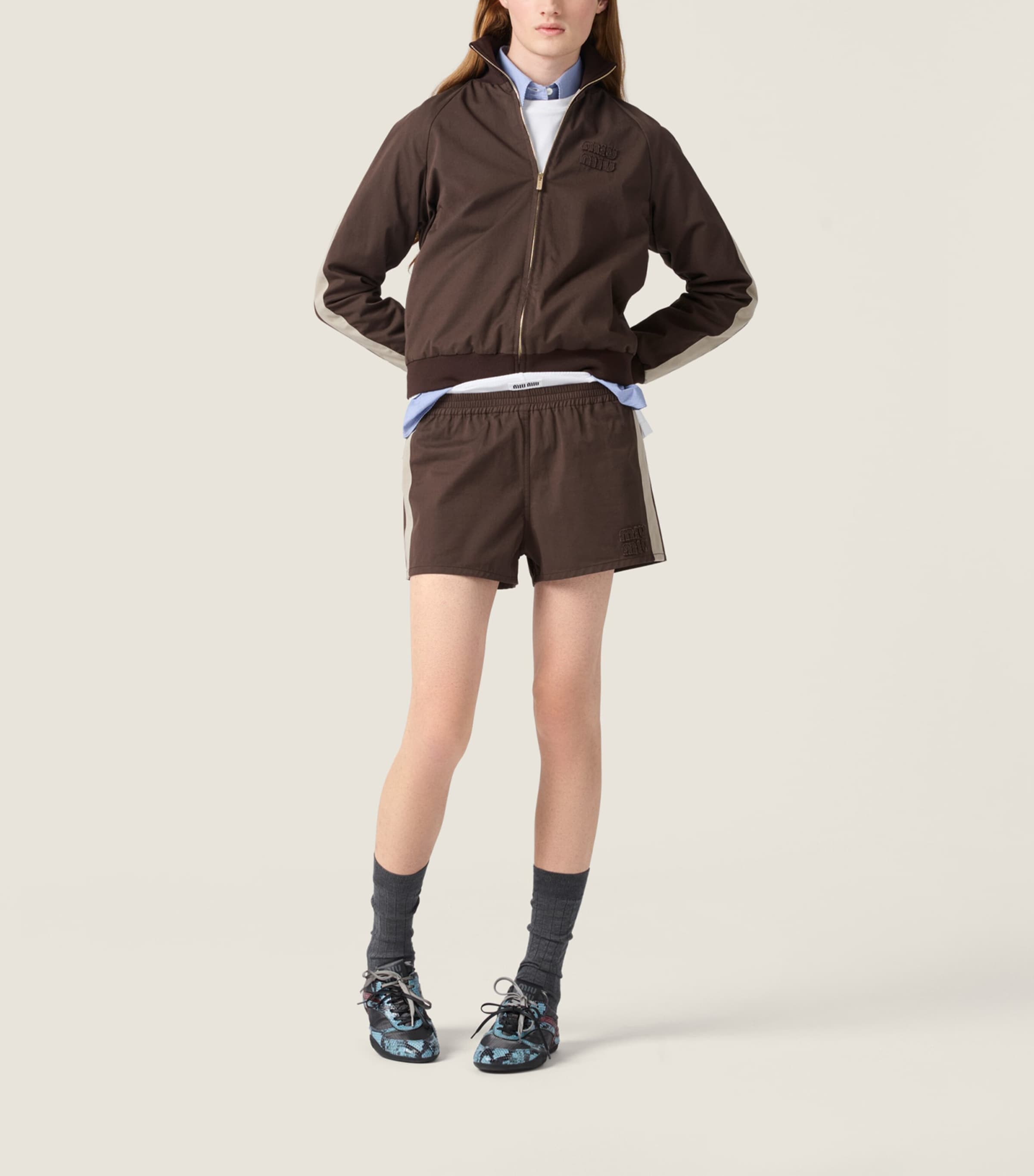 Miu Miu Womens Cotton Twill Blouson Jacket Brown Image 2