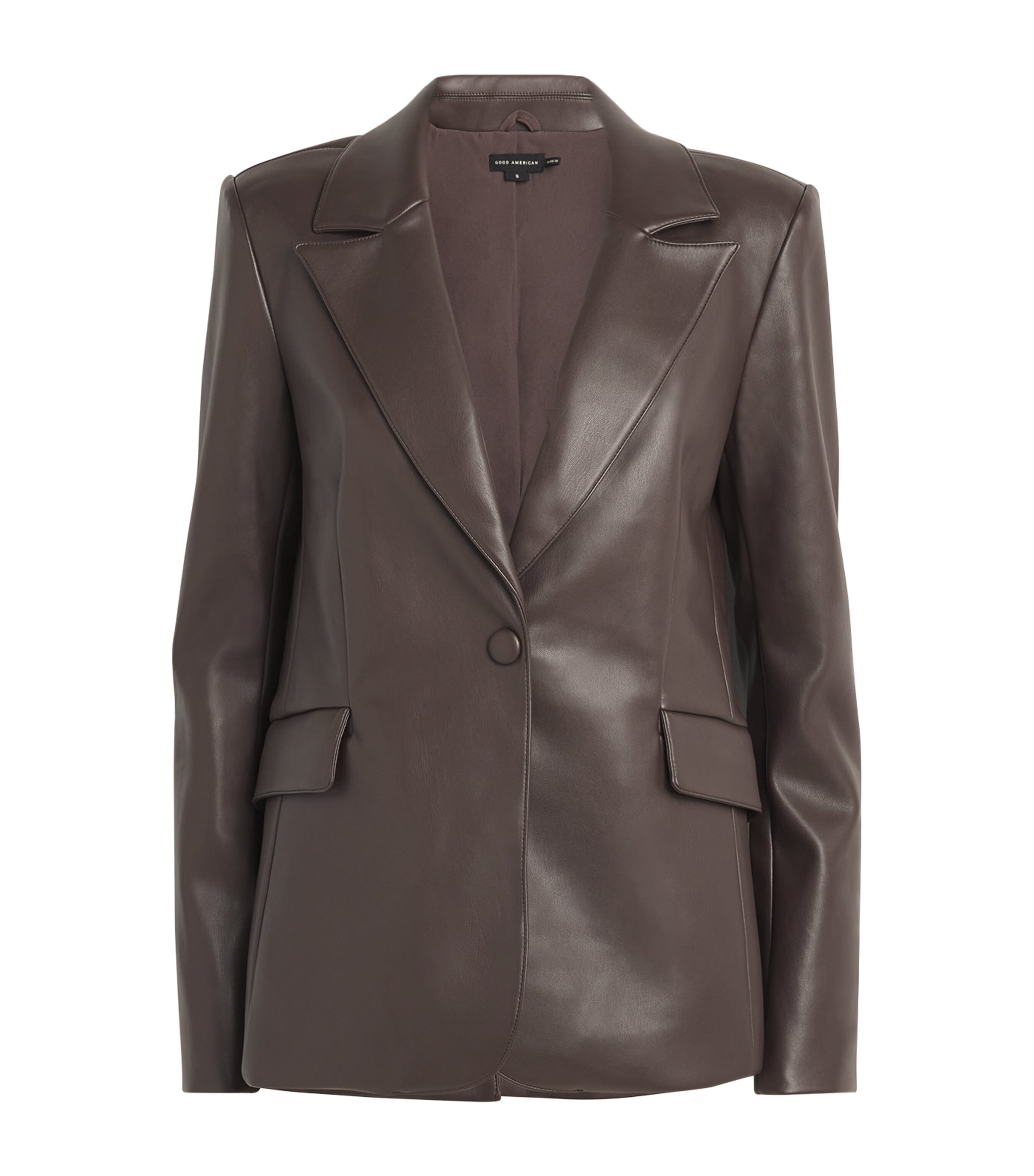 Good American Faux Leather Sculpted Blazer In Brown