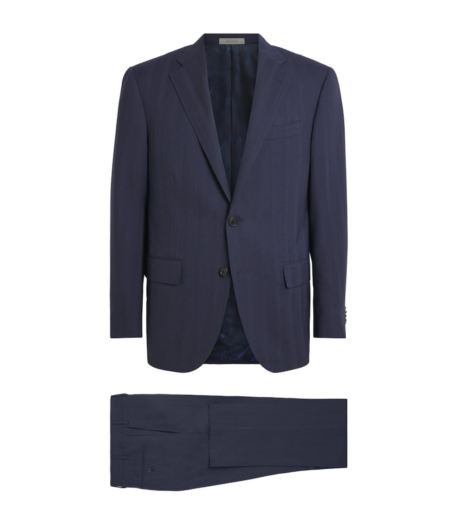 Virgin Wool Stripe 2-Piece Suit 001 NAVY BLUE Image 1