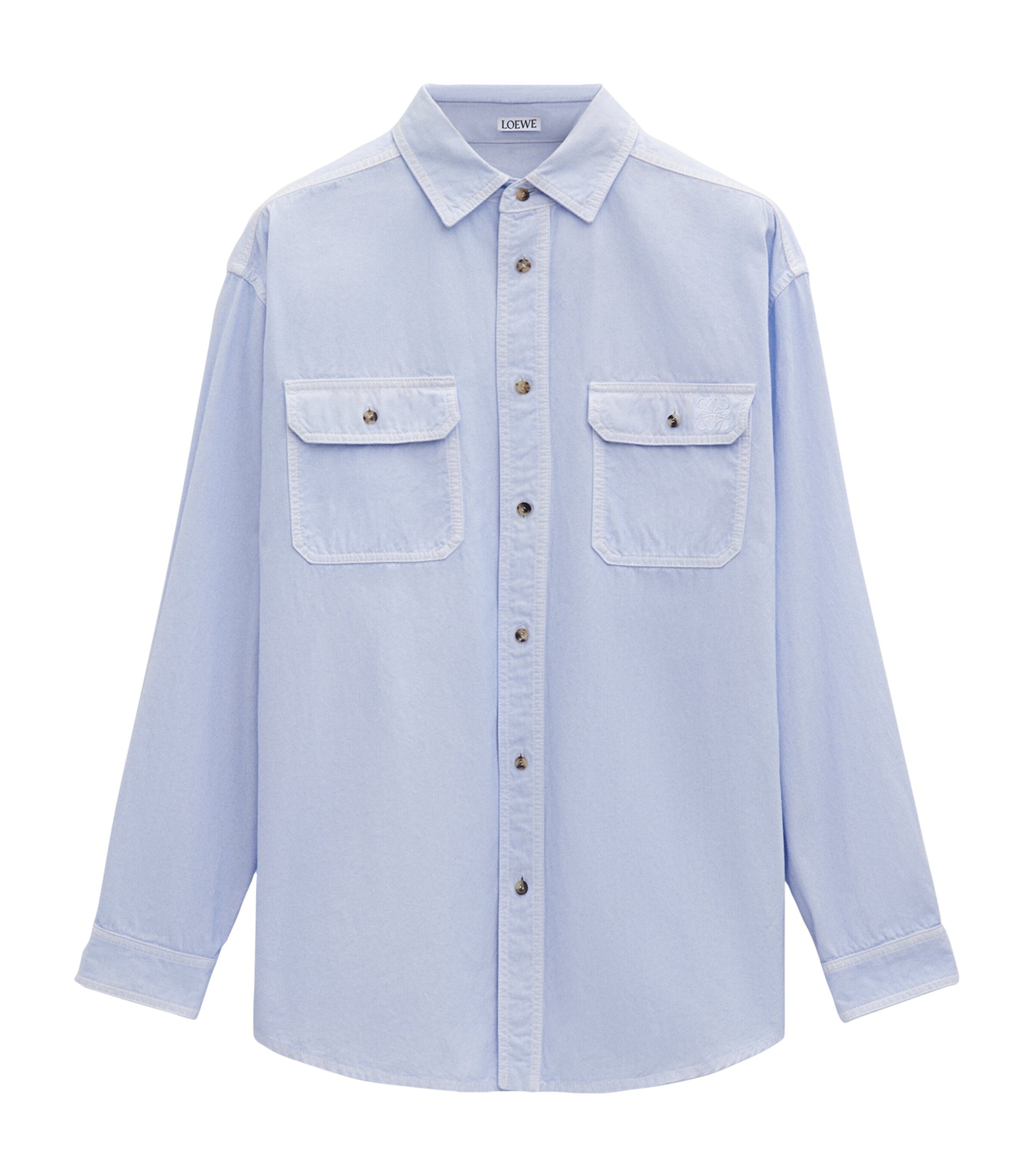 Loewe Cotton Shirt With Classic Collar And Embroidered Logo In Blue