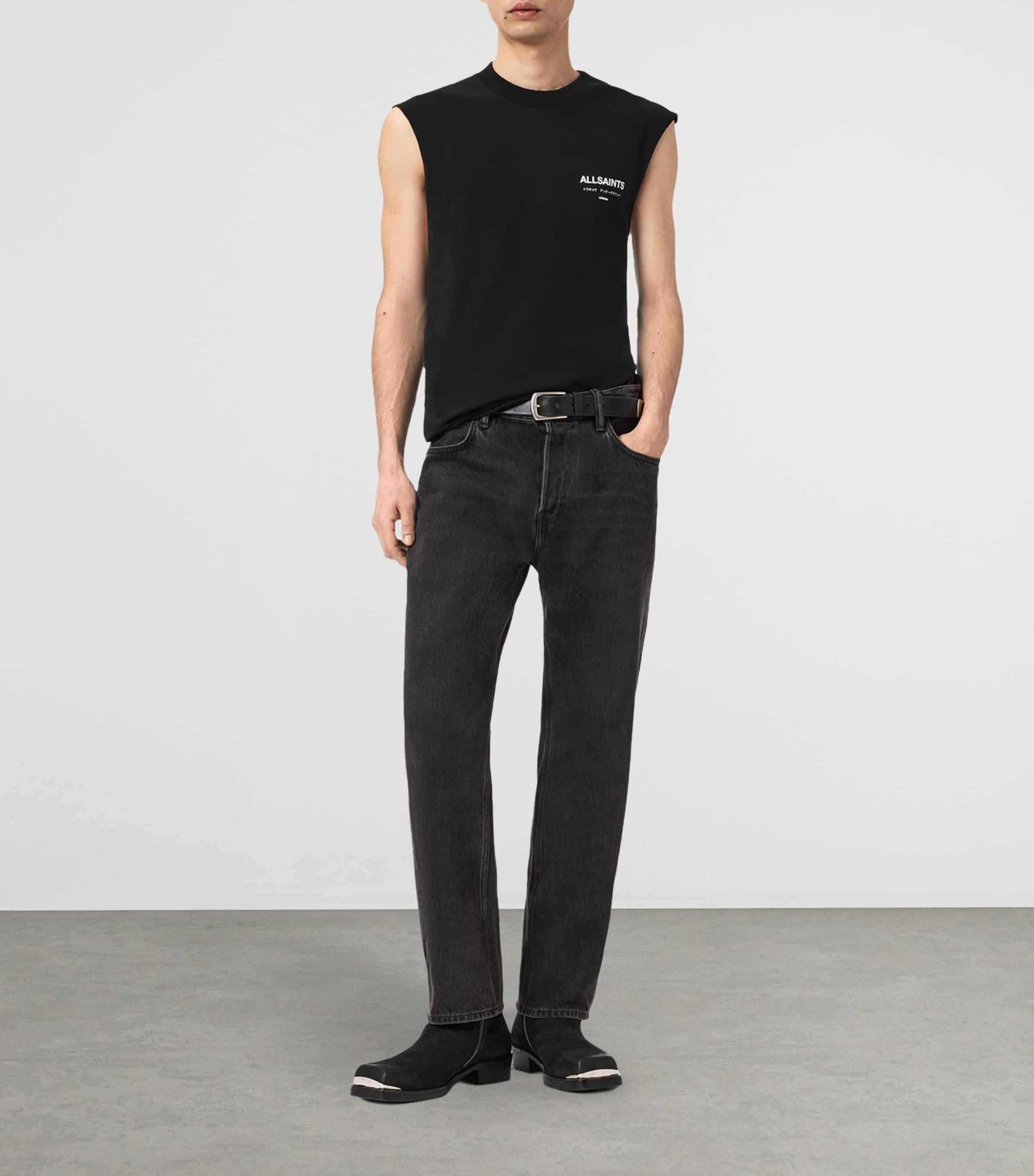 AllSaints Mens Cotton Underground Tank Top Jet Black Image 2