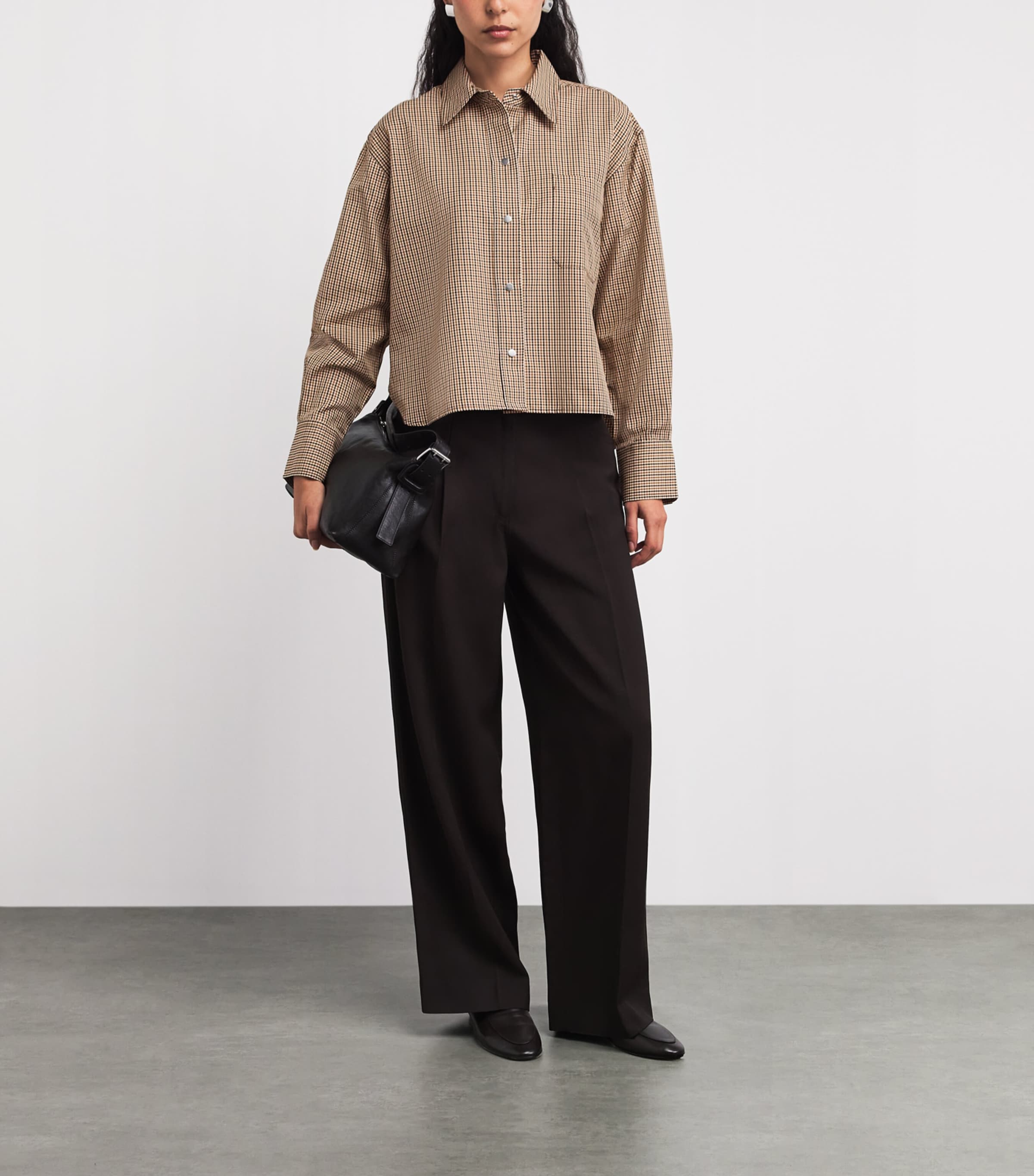 Vince Womens Cotton-Blend Check Shirt Ltwhtstn Chck Image 2