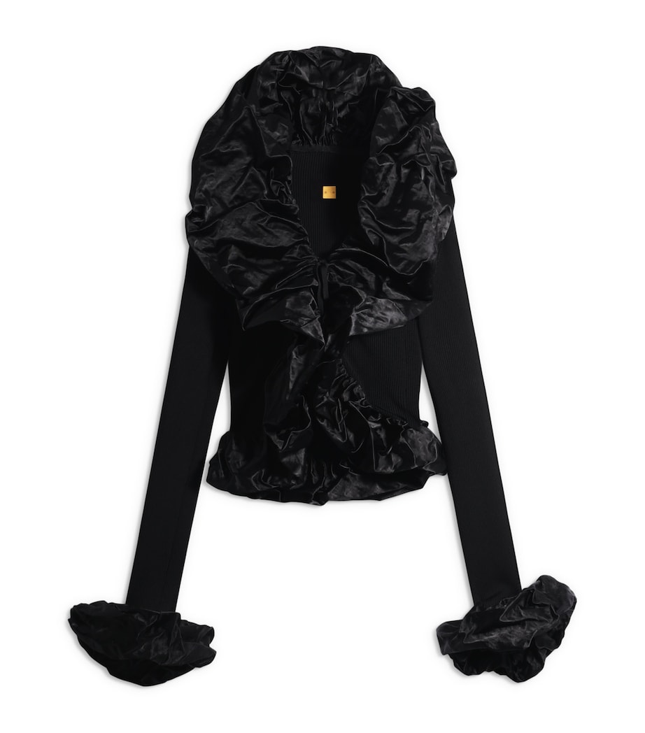 Schiaparelli Womens Knitted Sculptural Ruffle Cardigan Black Image 1