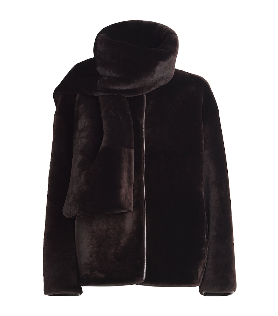 NOUR HAMMOUR Womens Lamb Fur Lyra Coat and Scarf Cocolat Fondant Image 1