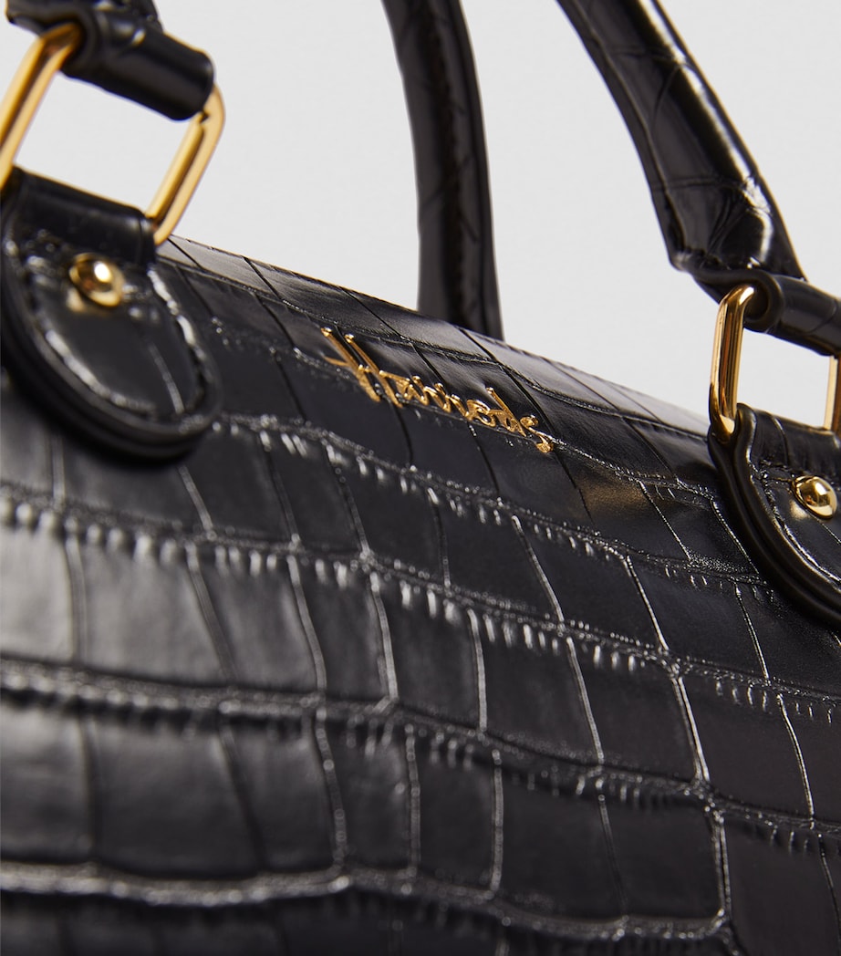 Harrods Mini Croc-Embossed Barrel Bag Green Image 8