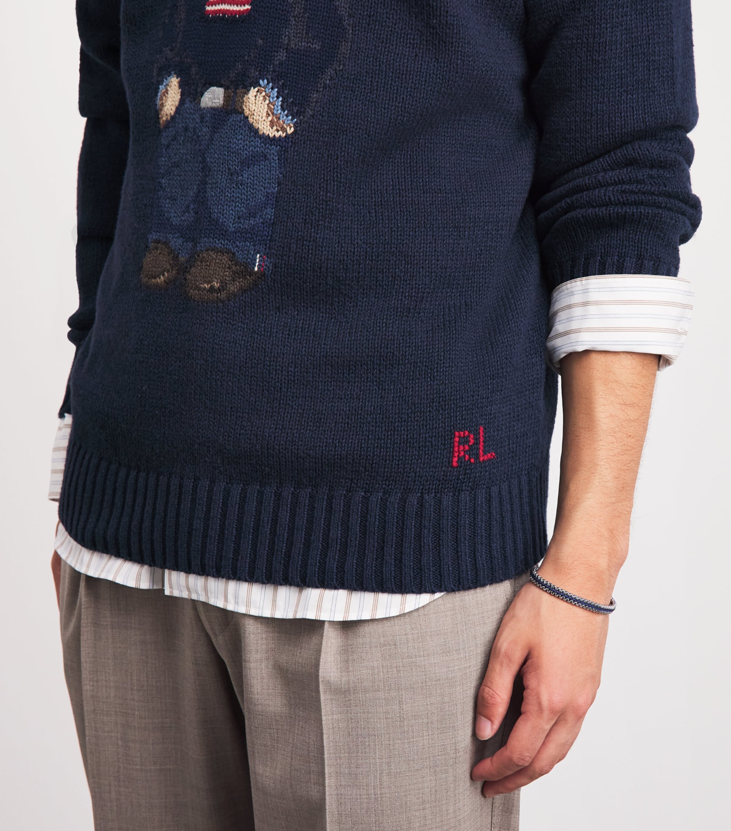 Polo Ralph Lauren Mens Cotton-Linen Polo Bear Sweater Bear Navy Image 3