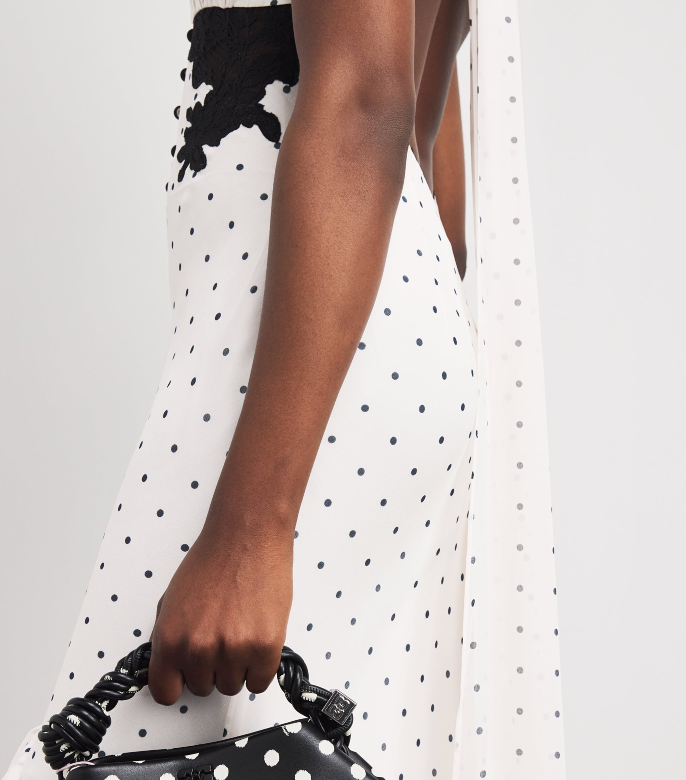 Self-Portrait Womens Polka-Dot Halterneck Midi Dress White Image 5