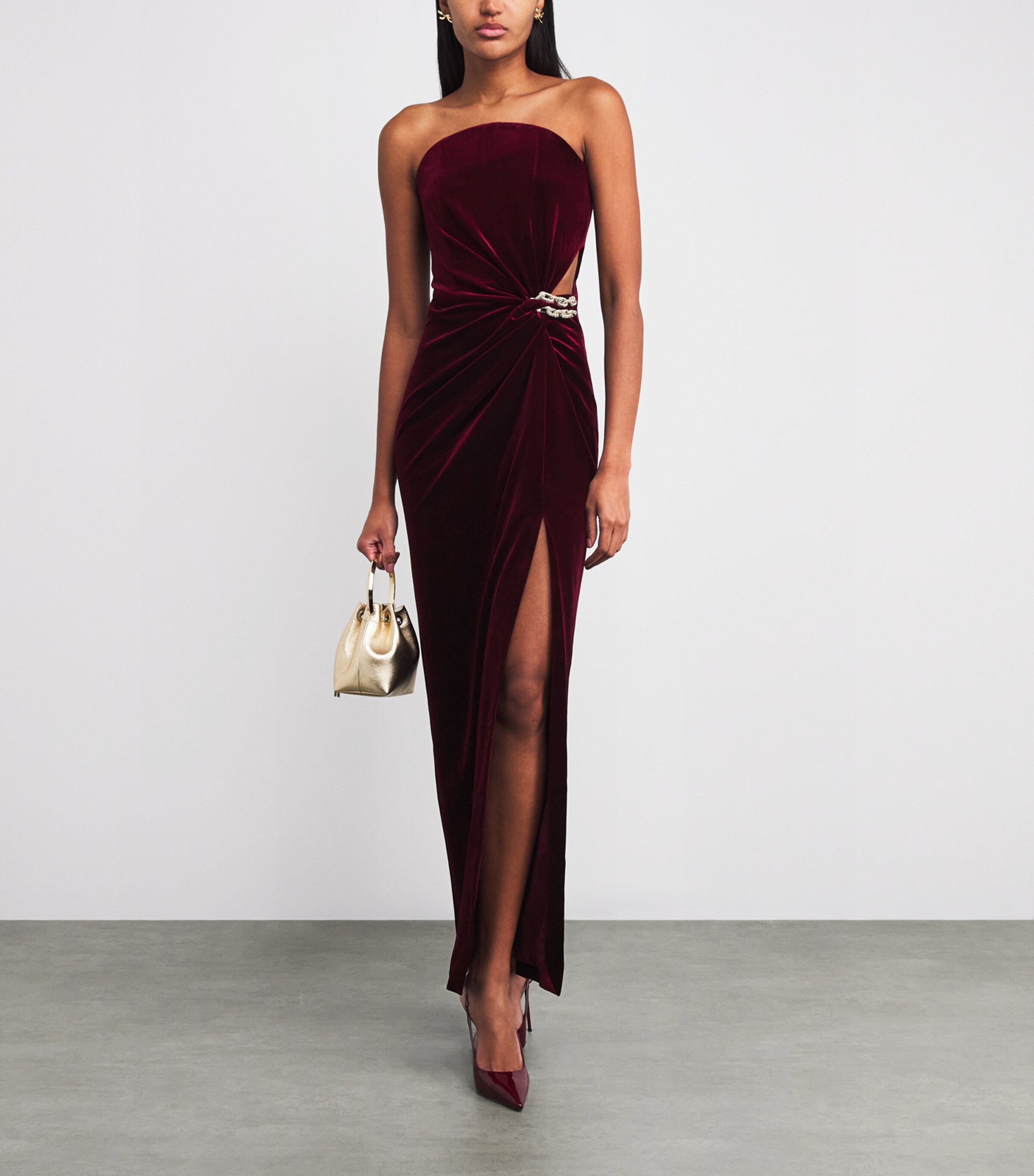 Velvet Strapless Maxi Dress BURGUNDY Image 2
