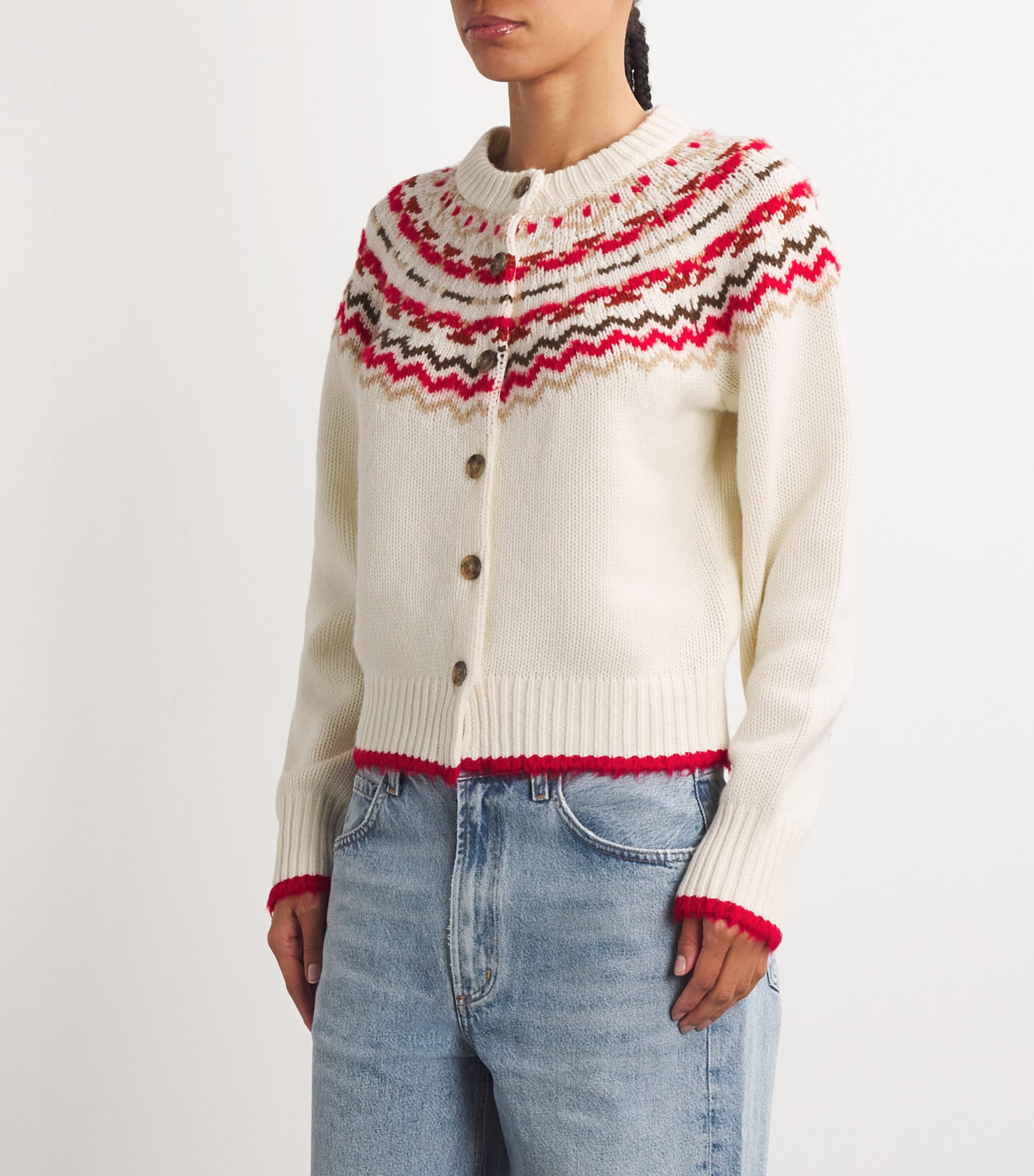 Guest In Residence Womens Wool-Cashmere Chalet Cardigan Cream Combo Image 3