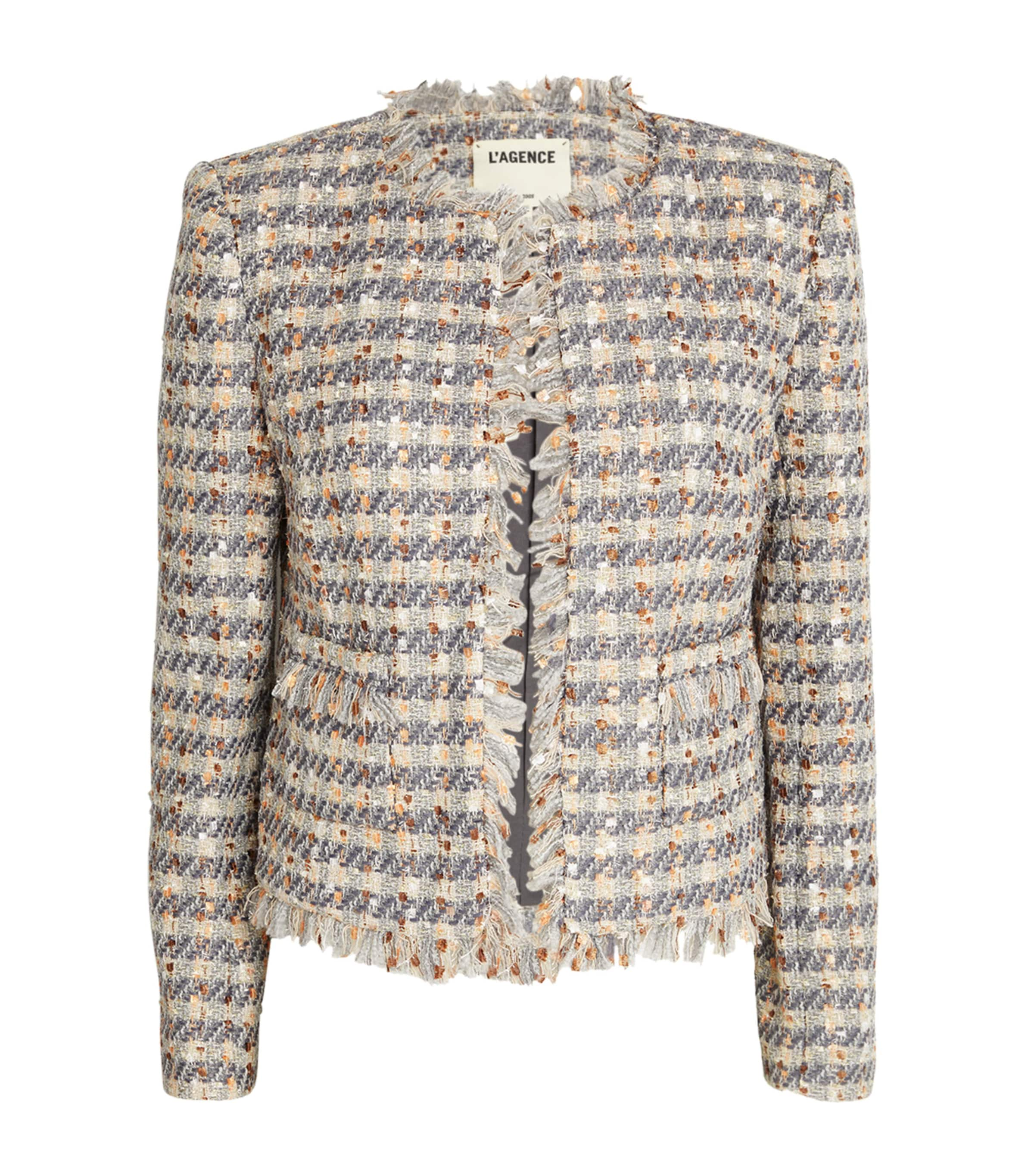 L Agence Tweed Angelina Blazer In Grey