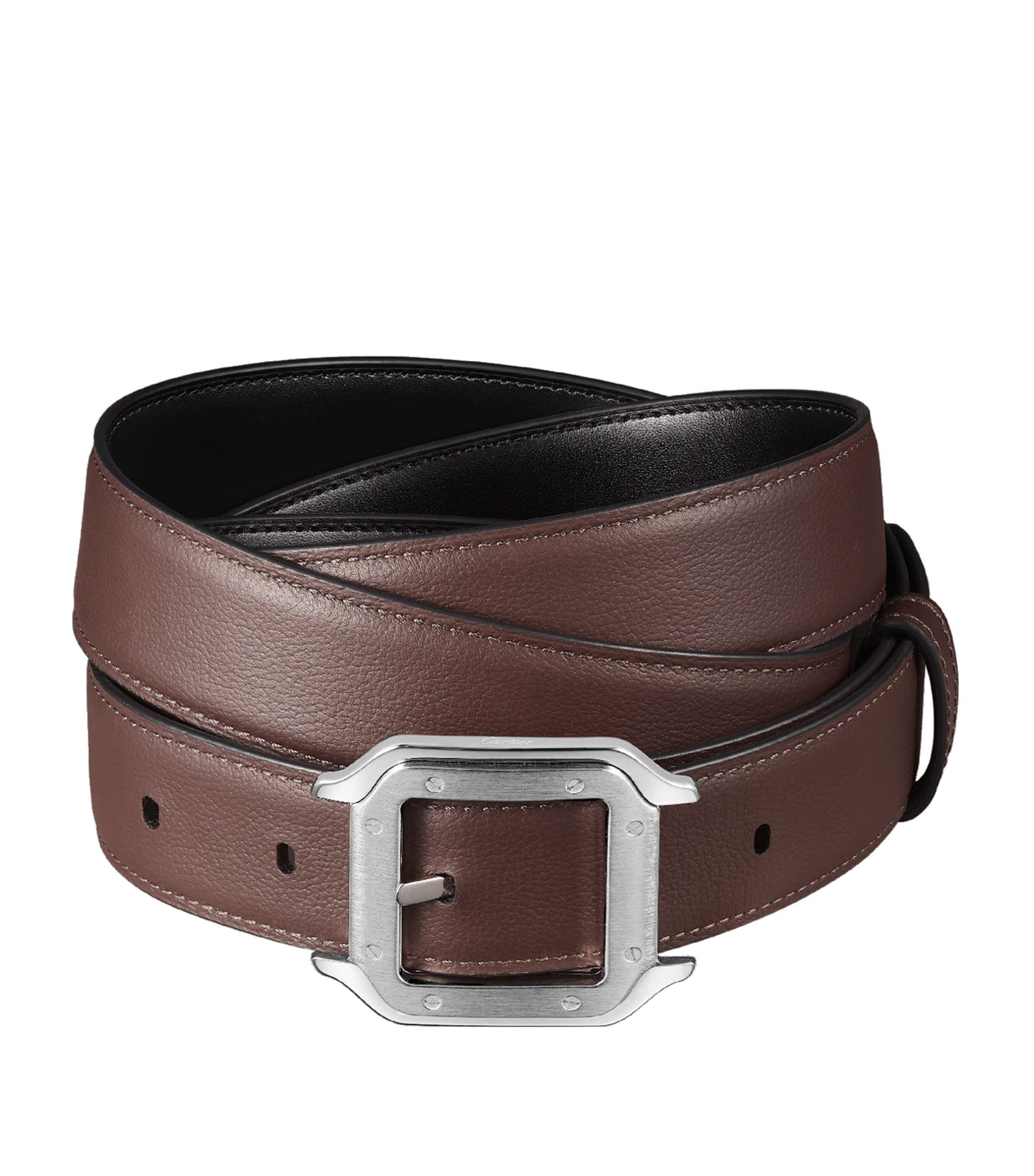 Cartier Belt Black Dark Brown Silver Reversible Santos Leather Cartier Black/Brown Leather Santos De Cartier Reversible  main image 4