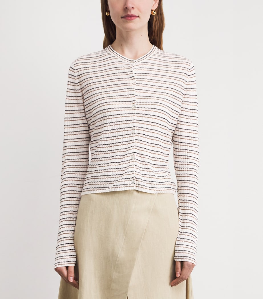 Theory Womens Linen-Blend Stripe Cardigan Bone Pink Multi Image 4