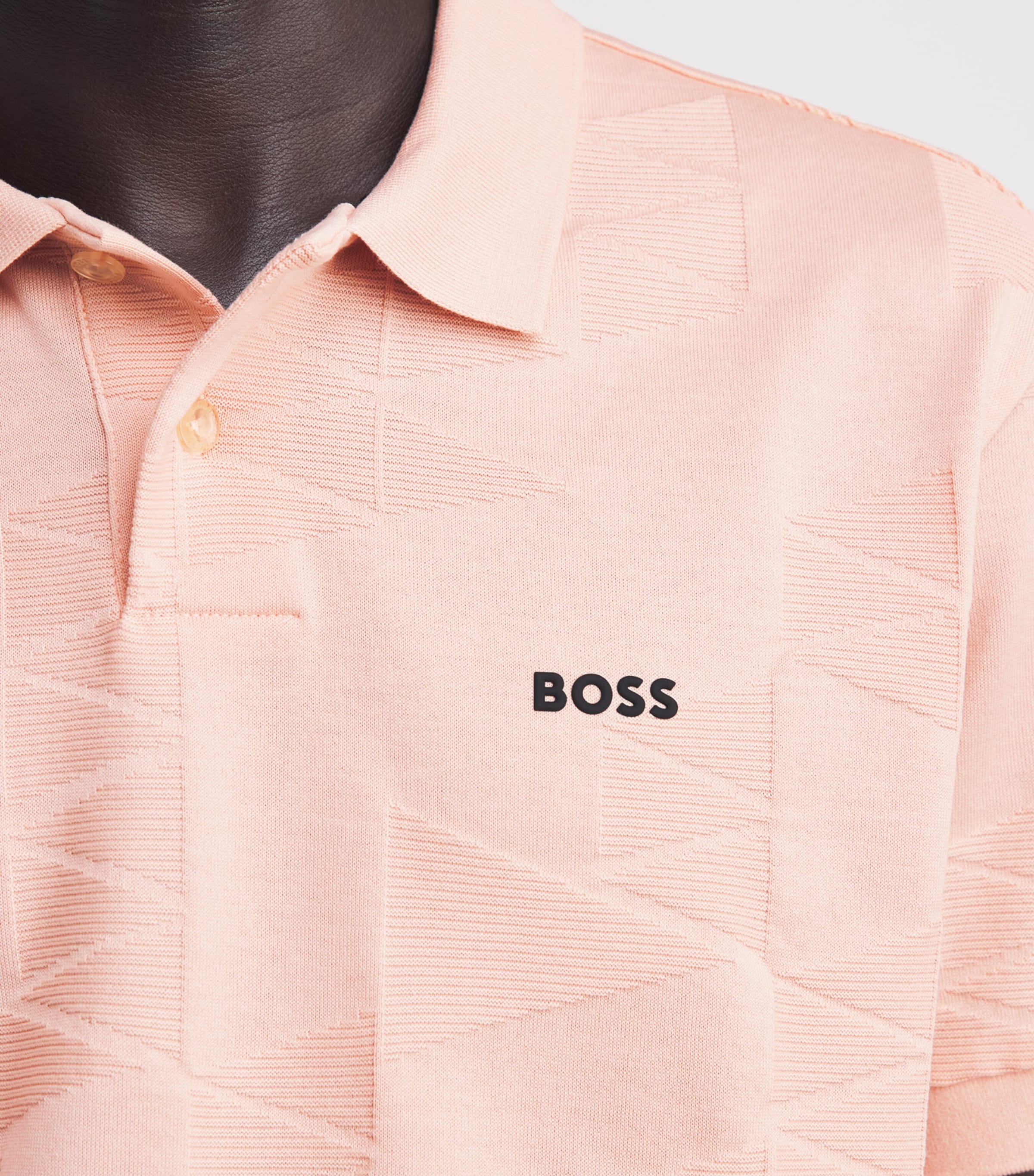 BOSS Mens Cotton Jacquard Network Polo Shirt Light Orang Image 3
