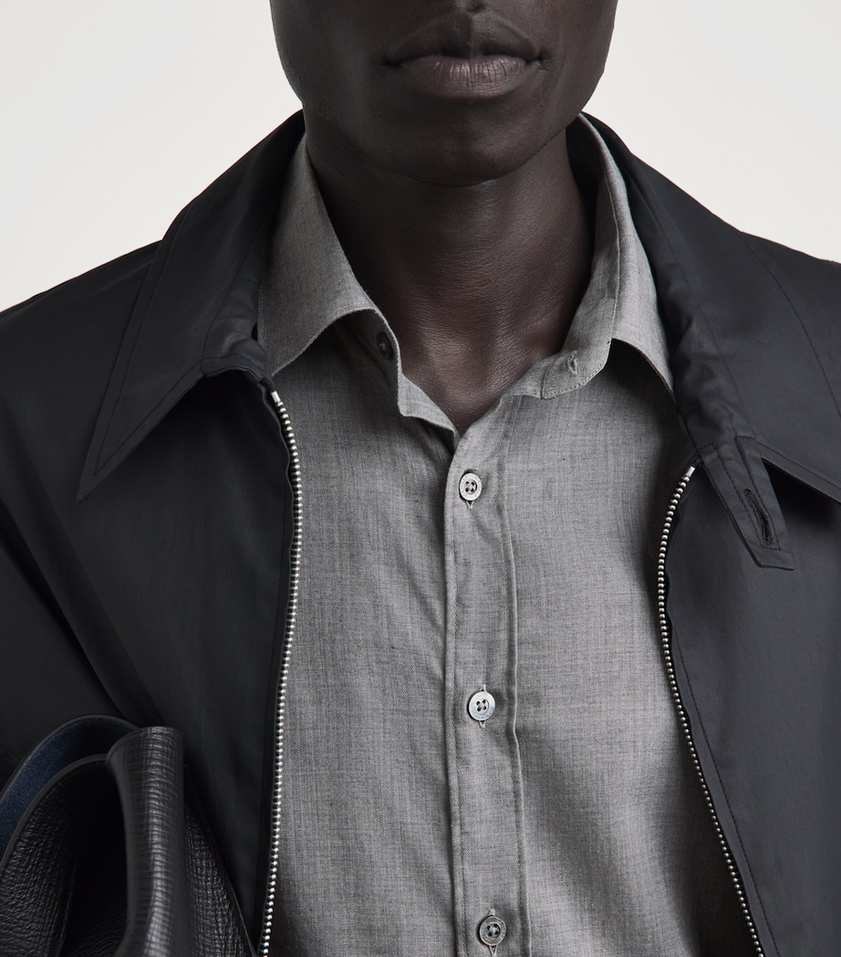 Canali Mens Cotton Herringbone Shirt Grey Image 3