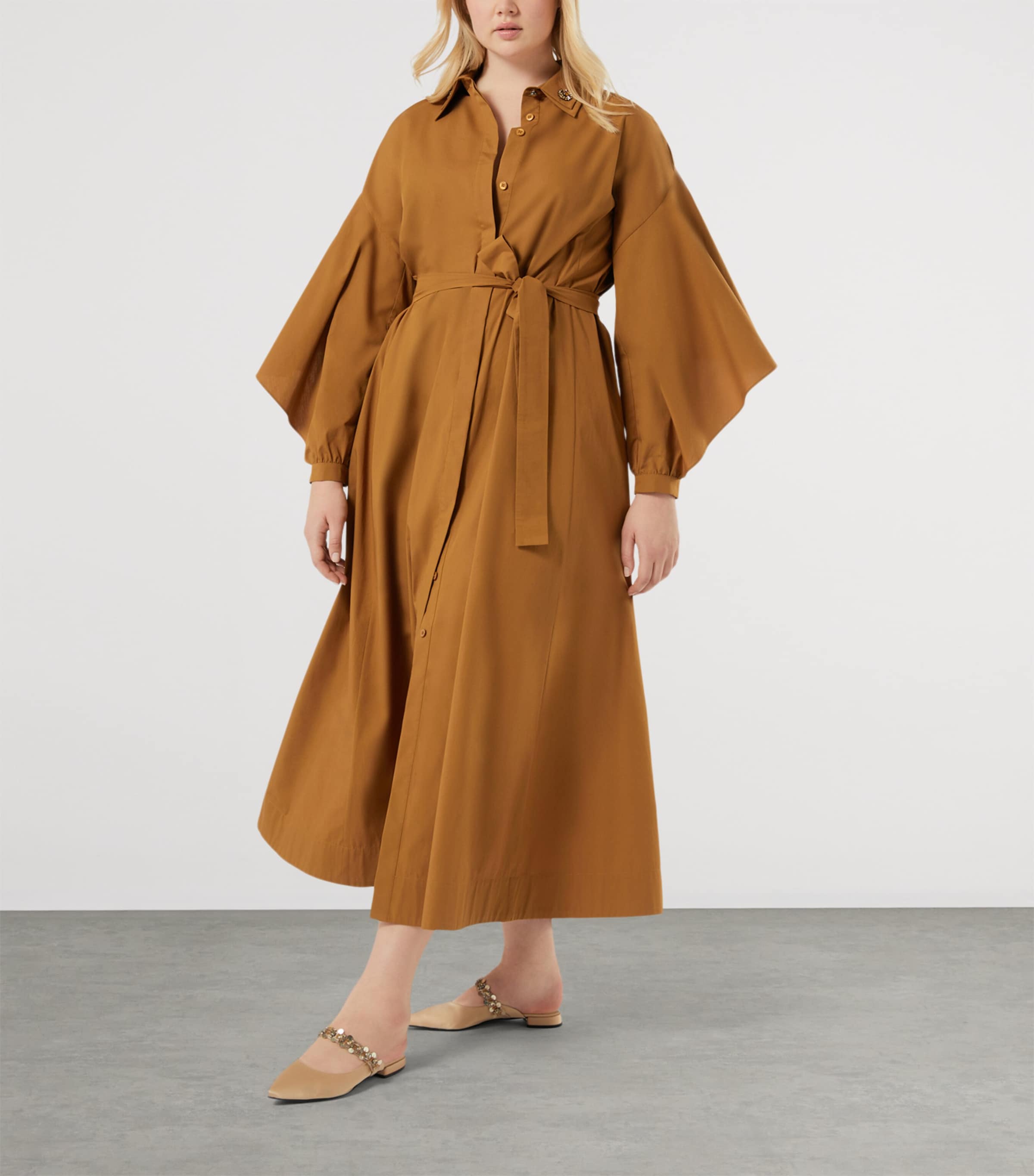 Marina Rinaldi Womens Cotton Belted Midi Dress Siena Image 2
