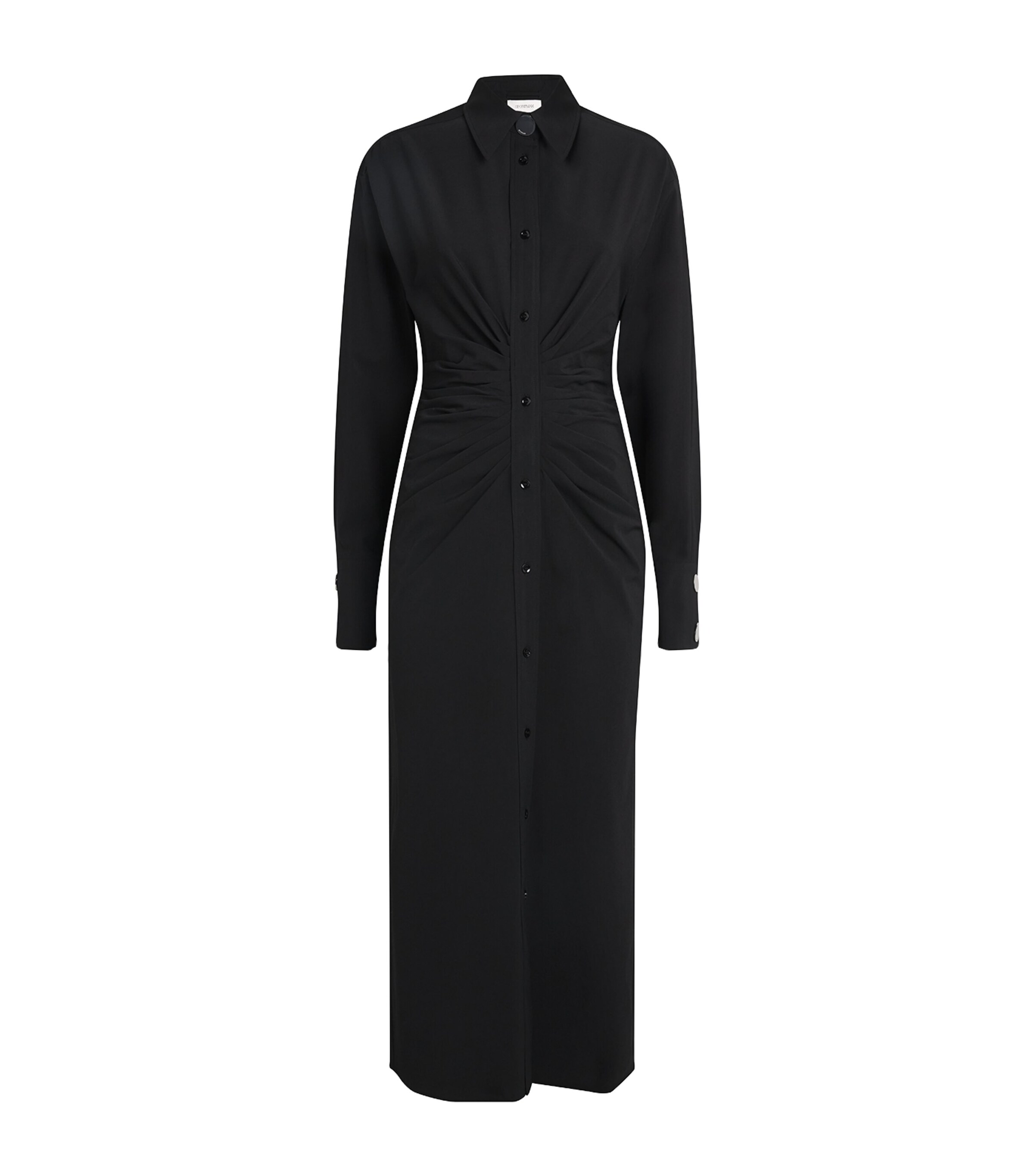 Ruched Midi Shirt Dress 003 BLACK Image 1