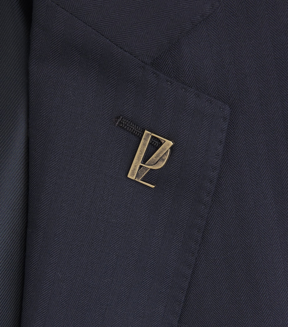 Pal Zileri Mens Wool Herringbone Vicenza 2-Piece Suit Blue Image 6