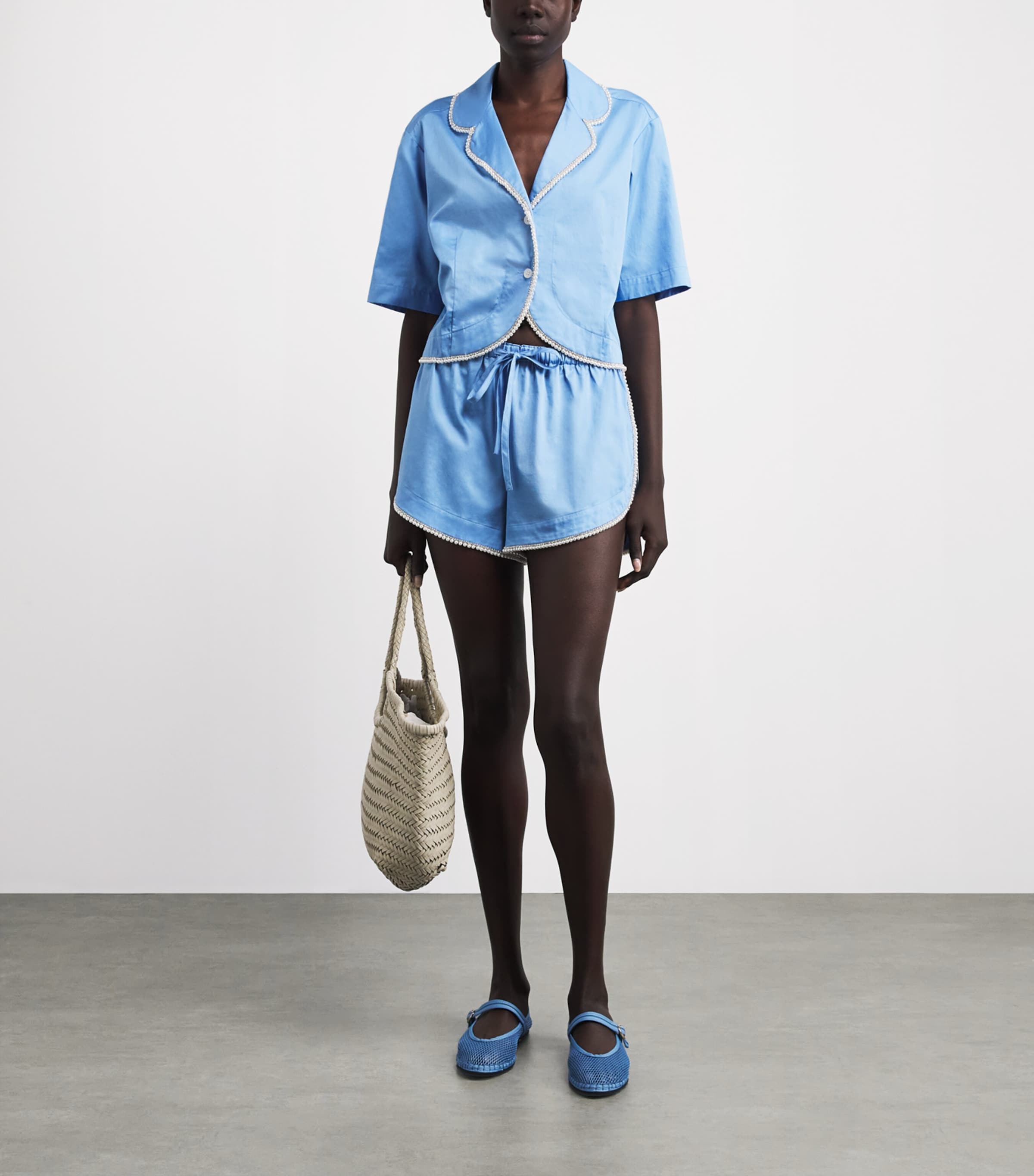 Sandro Paris Womens Cotton Embellished Shirt Blue Image 2