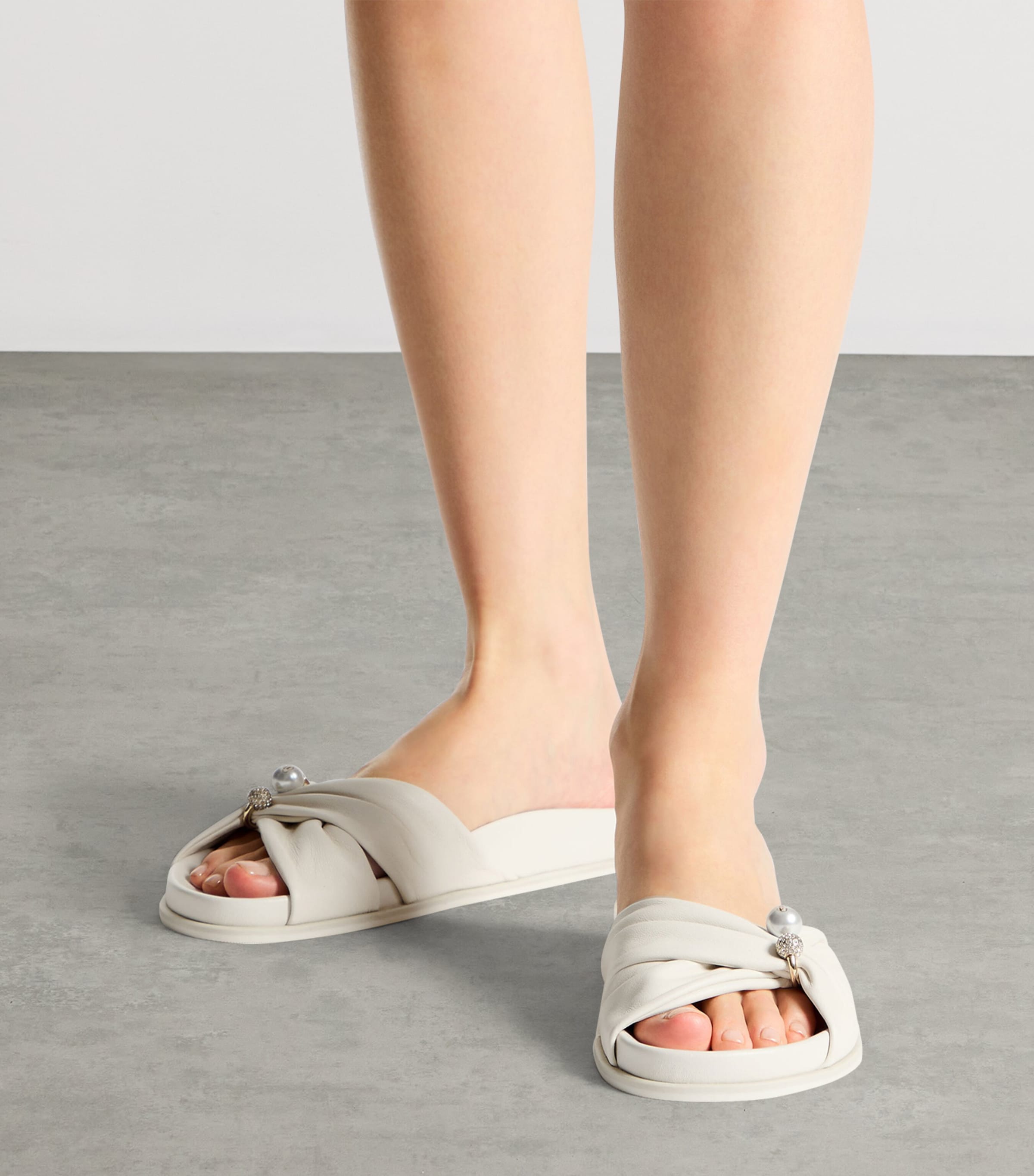 Jimmy Choo Rafi Leather Flat Sandals Latte Image 2