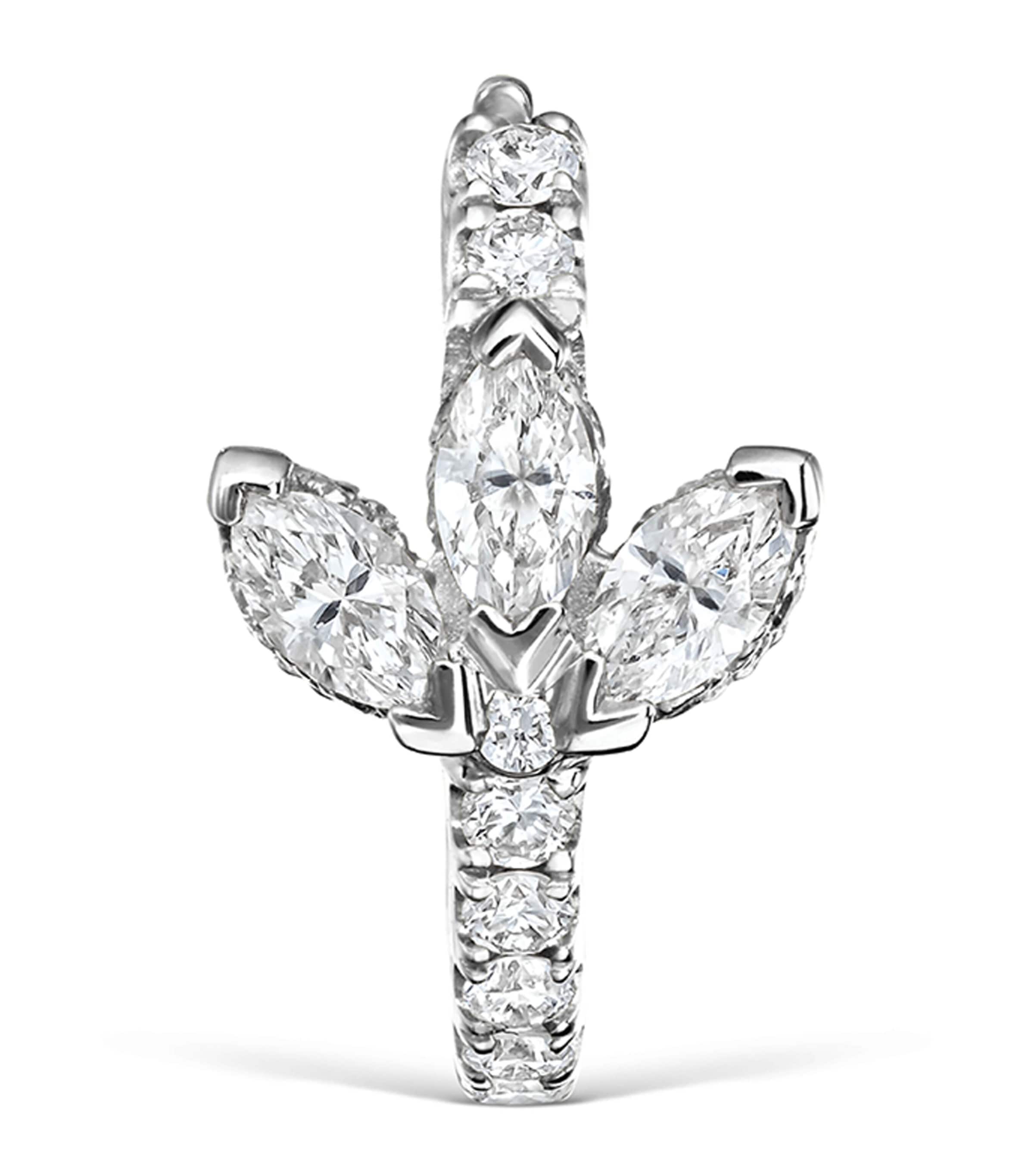 White Gold Diamond Lotus Eternity Hoop Earring (8mm) WHITE GOLD Image 2